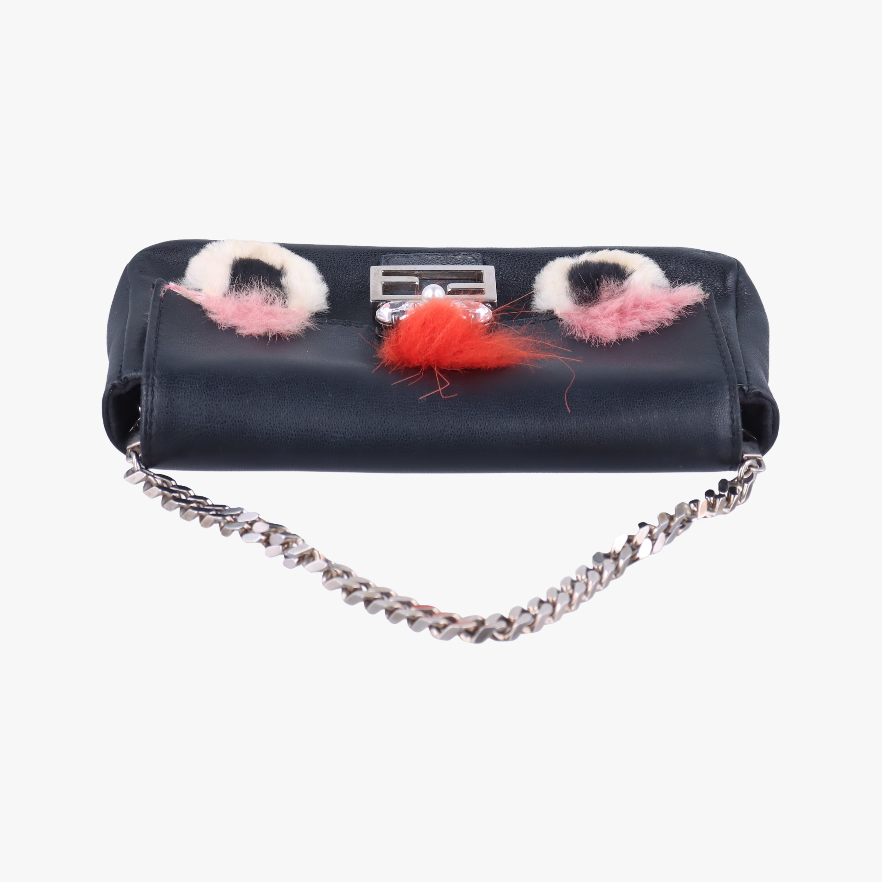 Pre-owned Fendi monster micro Baguette Black lambskin 8M0354 shoulderbag | stylenewstar
