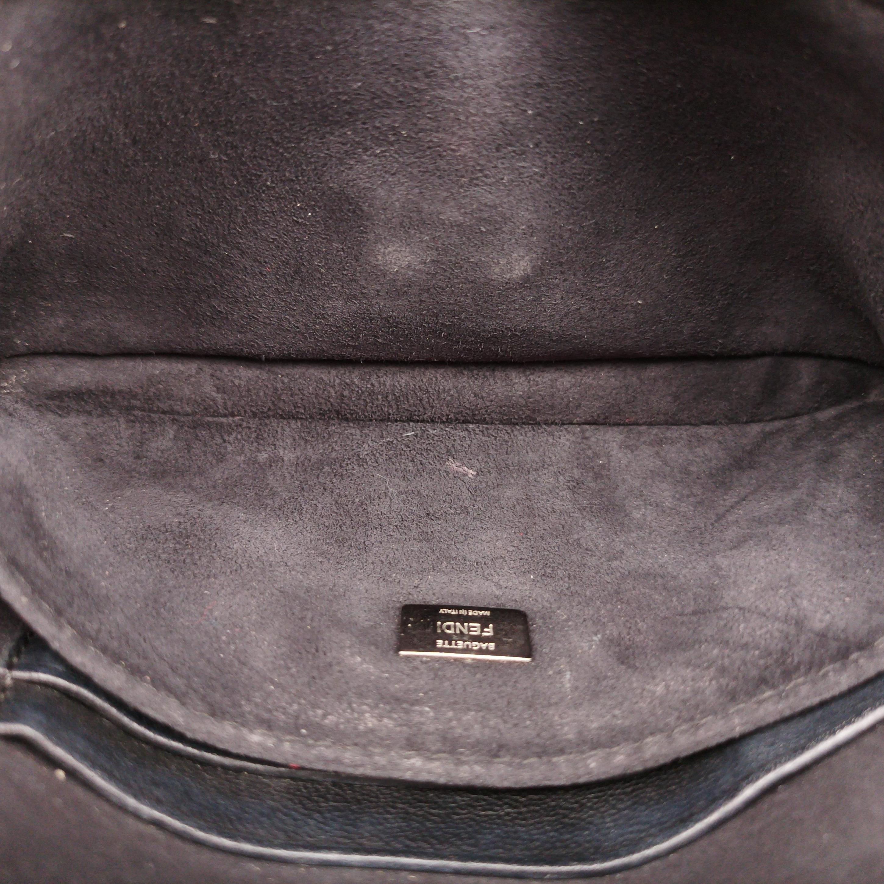Pre-owned Fendi monster micro Baguette Black lambskin 8M0354 shoulderbag | stylenewstar