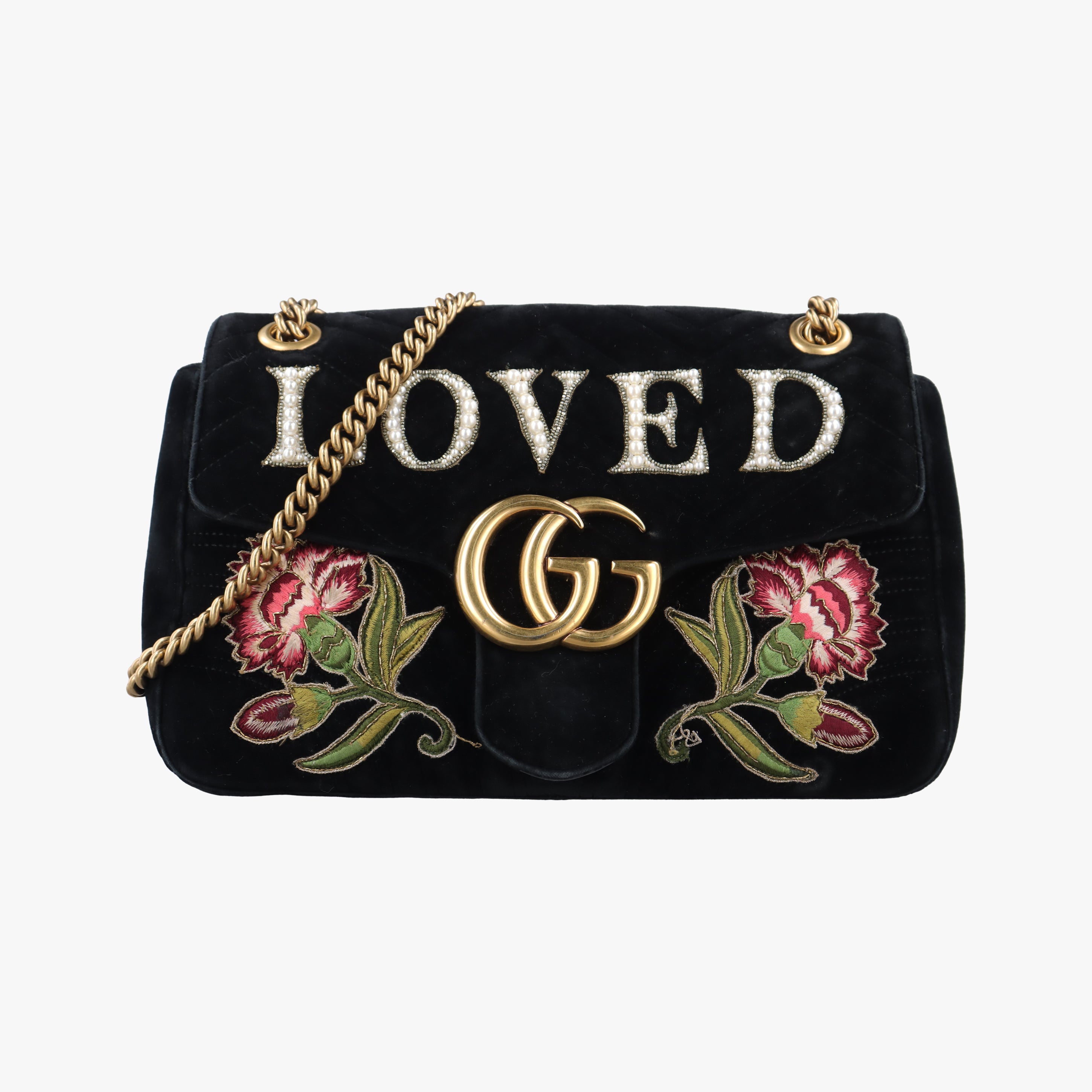 Secondhand Gucci GG Marmont Black×Multicolour velour 443496 shoulderbag | stylenewstar