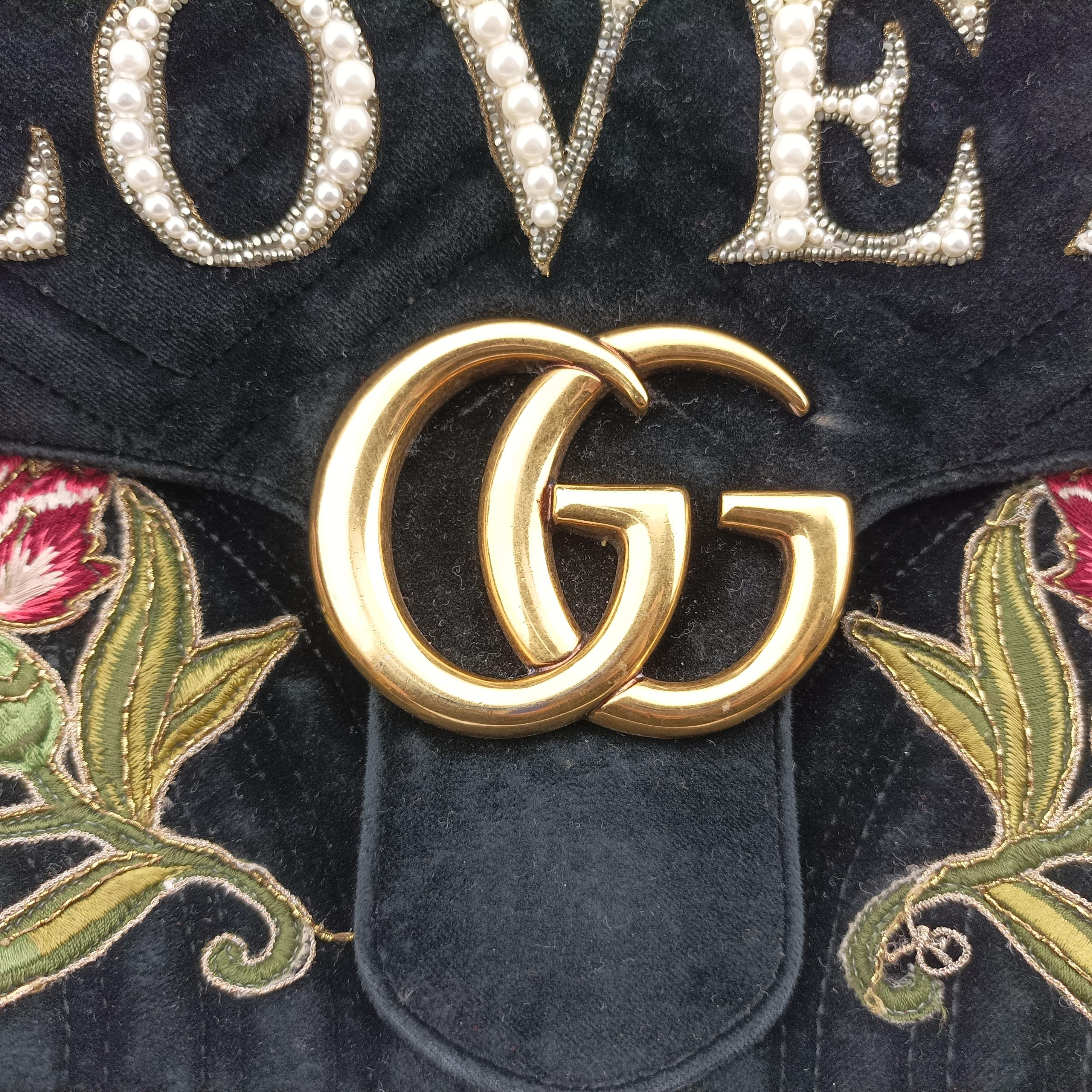 Secondhand Gucci GG Marmont Black×Multicolour velour 443496 shoulderbag | stylenewstar