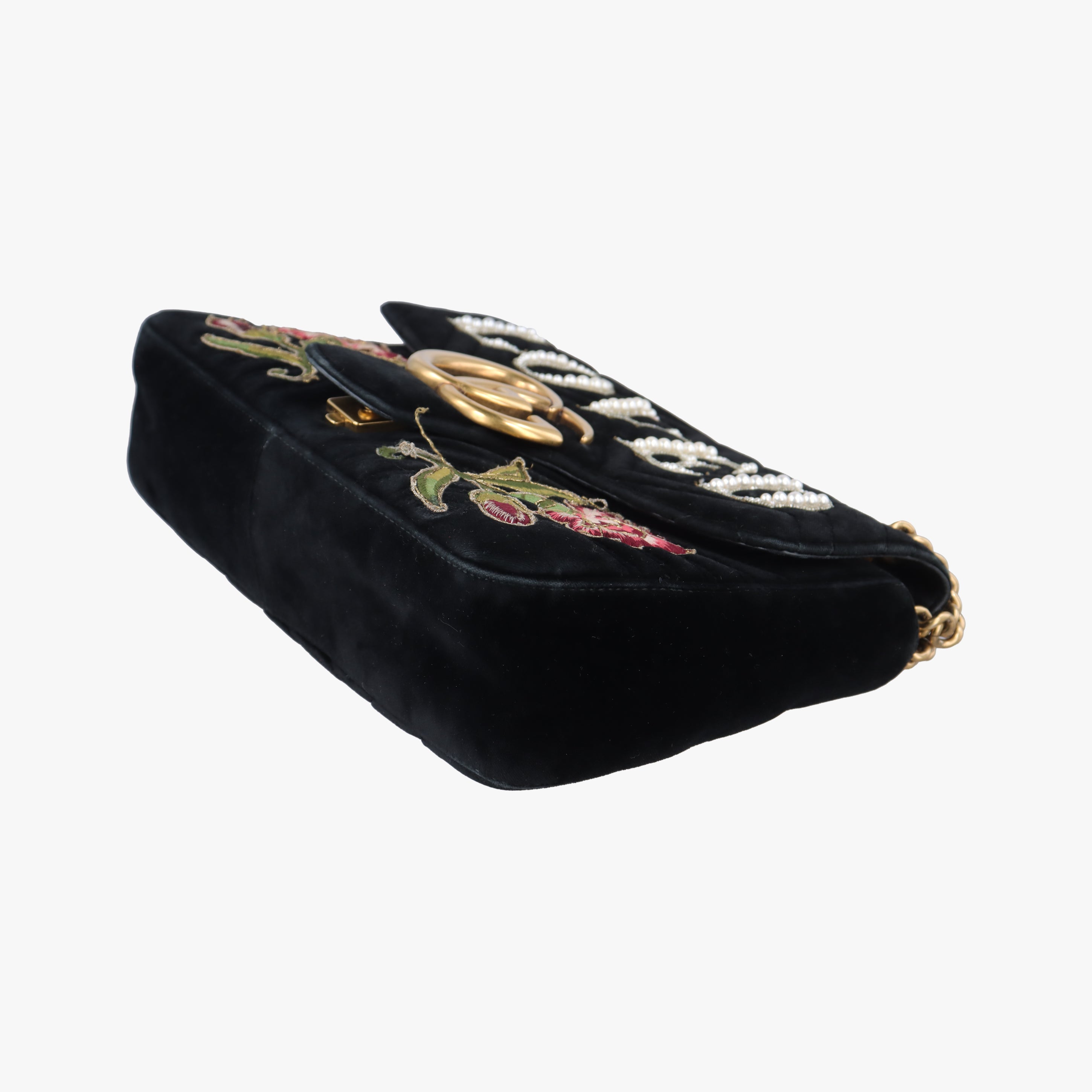 Secondhand Gucci GG Marmont Black×Multicolour velour 443496 shoulderbag | stylenewstar