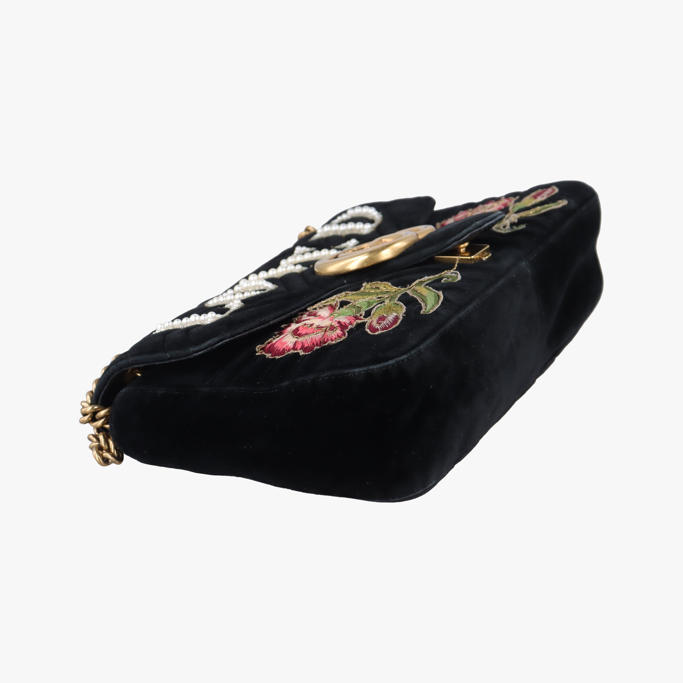 Secondhand Gucci GG Marmont Black×Multicolour velour 443496 shoulderbag | stylenewstar
