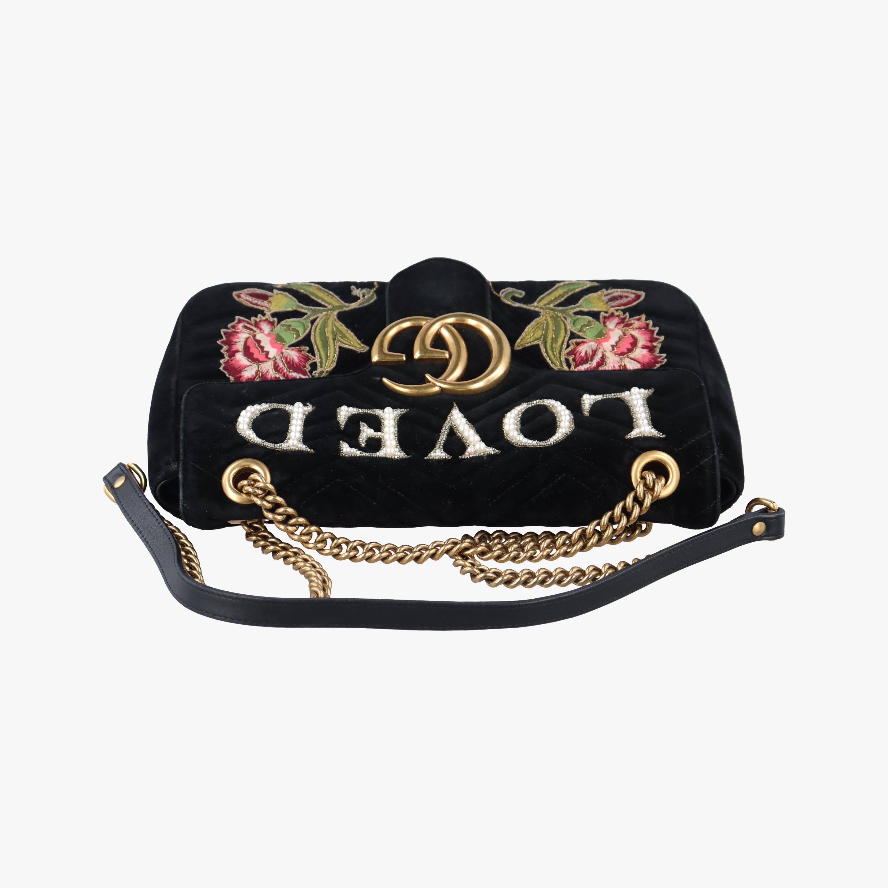 Secondhand Gucci GG Marmont Black×Multicolour velour 443496 shoulderbag | stylenewstar