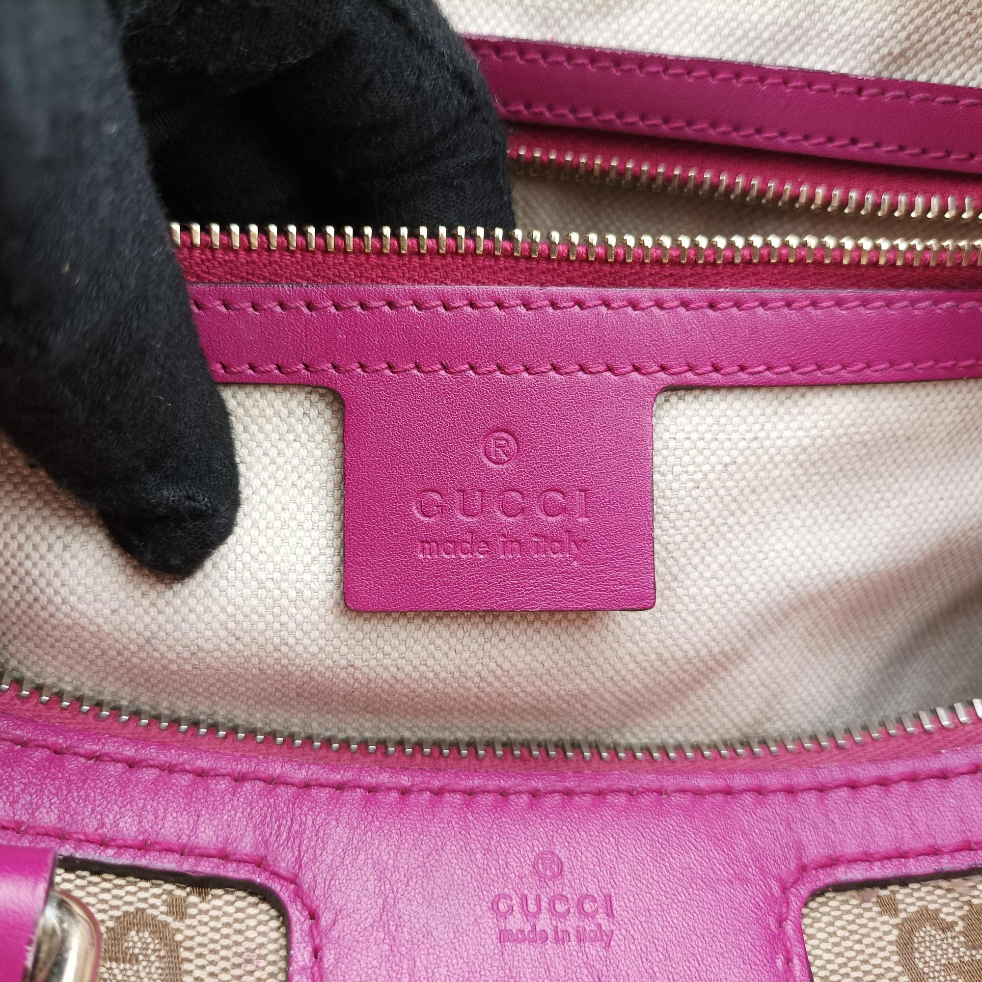 Secondhand Gucci Sherry Line Beige×Rose red canvas×leather 247205 shoulderbag | stylenewstar