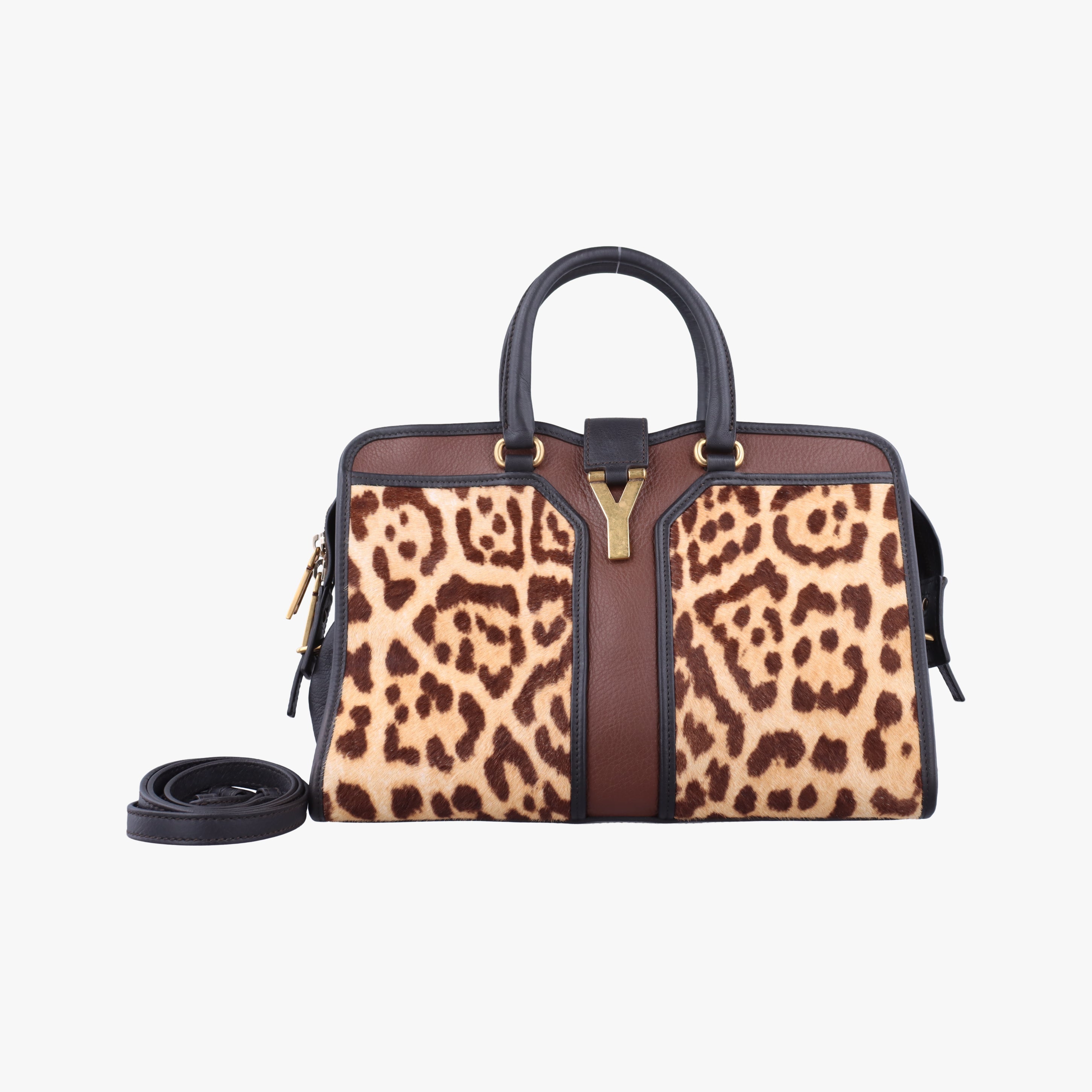Pre-owned Yves Saint Laurent Cabas ChYc Mini Black×Brown×Multicolour Leather×ponyhair 297957 shoulderbag | stylenewstar