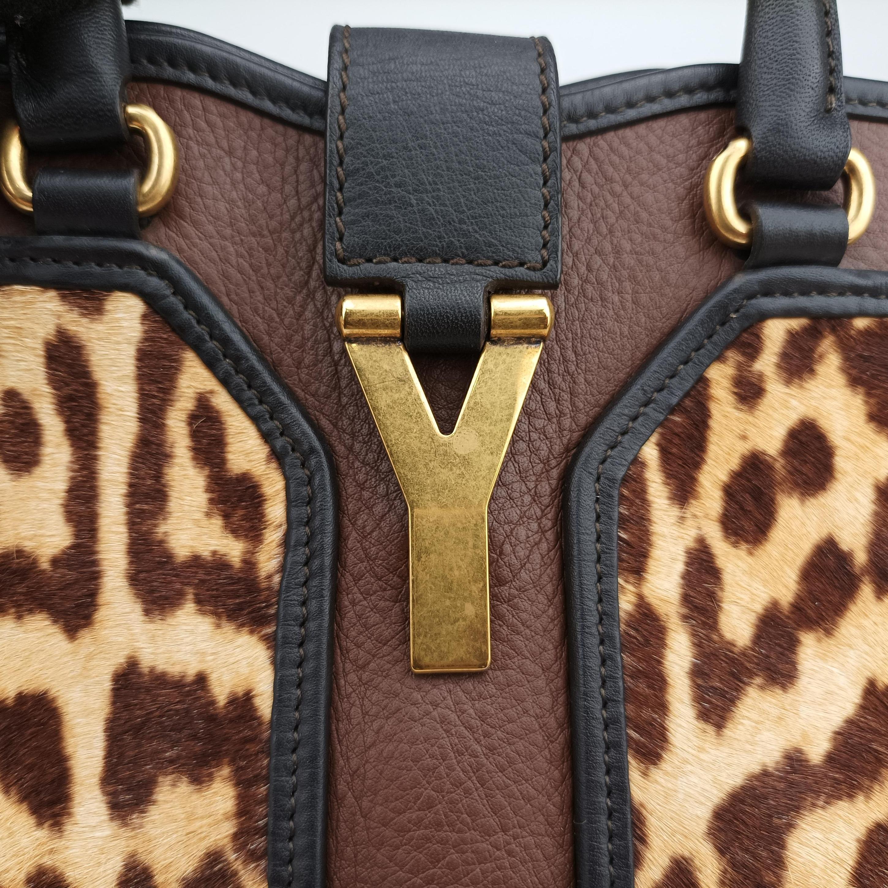 Pre-owned Yves Saint Laurent Cabas ChYc Mini Black×Brown×Multicolour Leather×ponyhair 297957 shoulderbag | stylenewstar