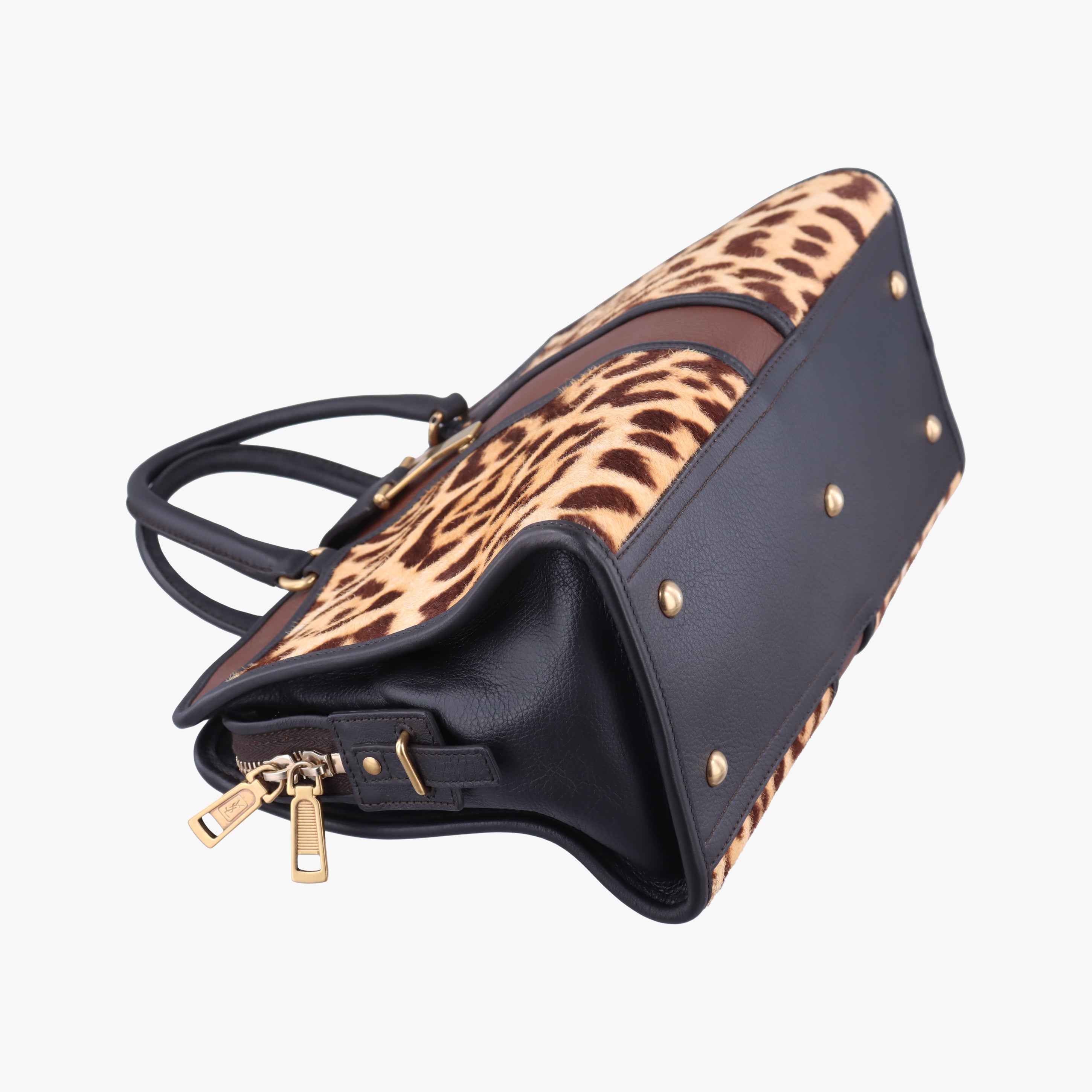 Pre-owned Yves Saint Laurent Cabas ChYc Mini Black×Brown×Multicolour Leather×ponyhair 297957 shoulderbag | stylenewstar