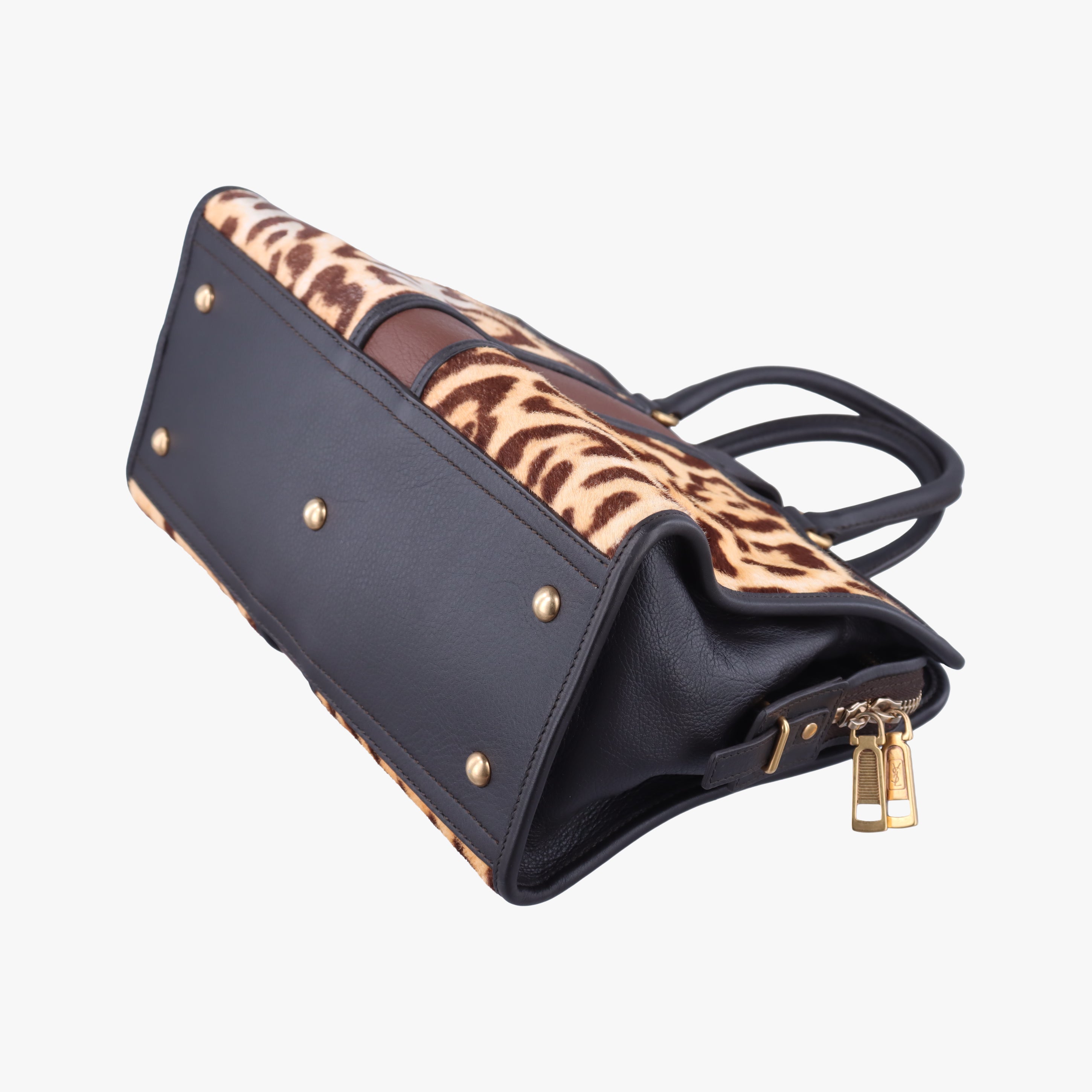 Pre-owned Yves Saint Laurent Cabas ChYc Mini Black×Brown×Multicolour Leather×ponyhair 297957 shoulderbag | stylenewstar