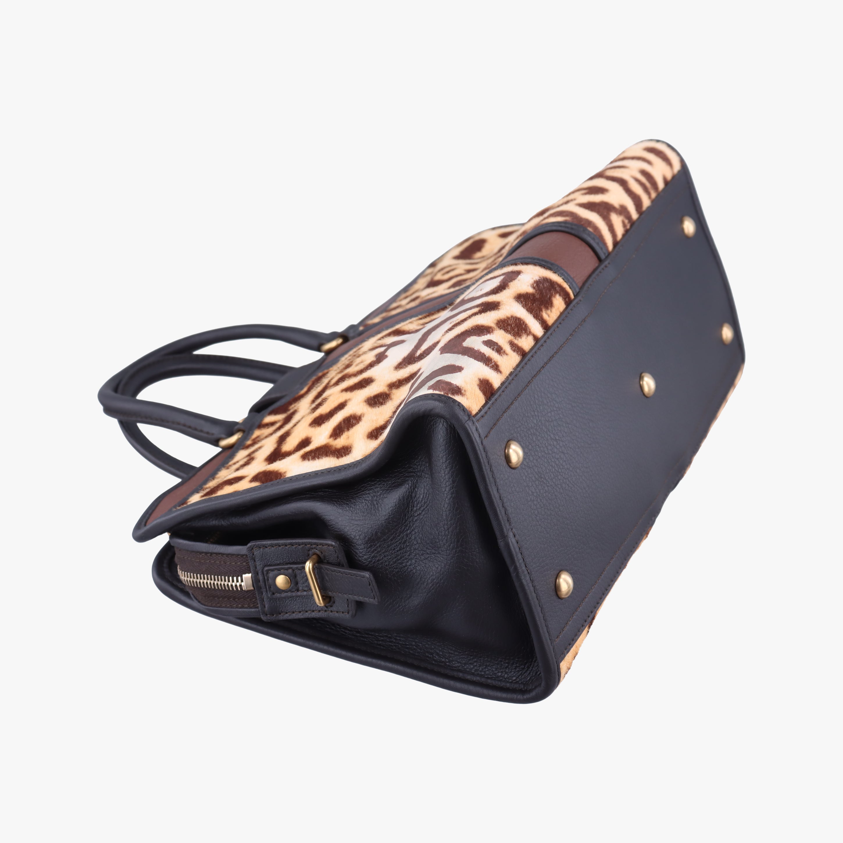 Pre-owned Yves Saint Laurent Cabas ChYc Mini Black×Brown×Multicolour Leather×ponyhair 297957 shoulderbag | stylenewstar