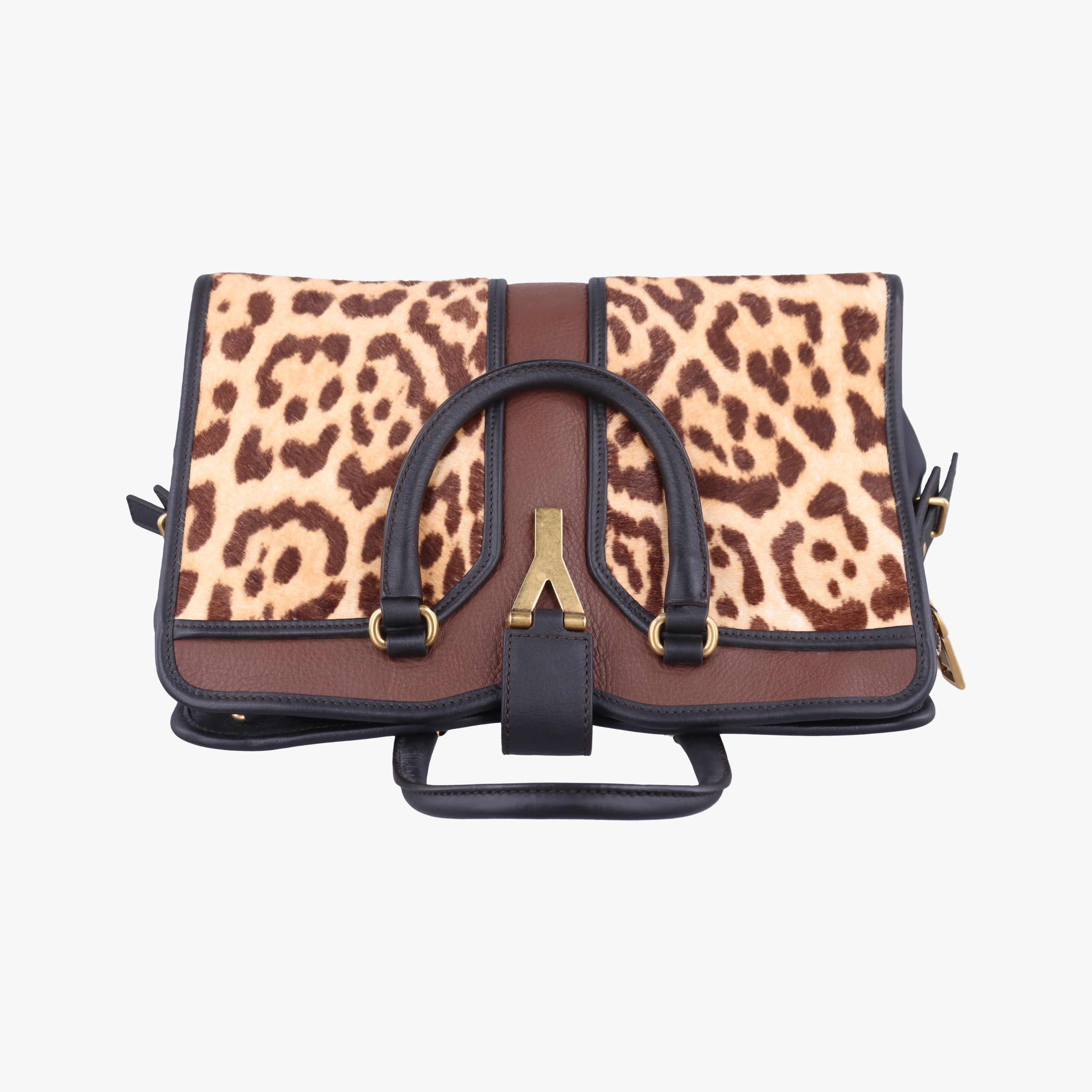 Pre-owned Yves Saint Laurent Cabas ChYc Mini Black×Brown×Multicolour Leather×ponyhair 297957 shoulderbag | stylenewstar