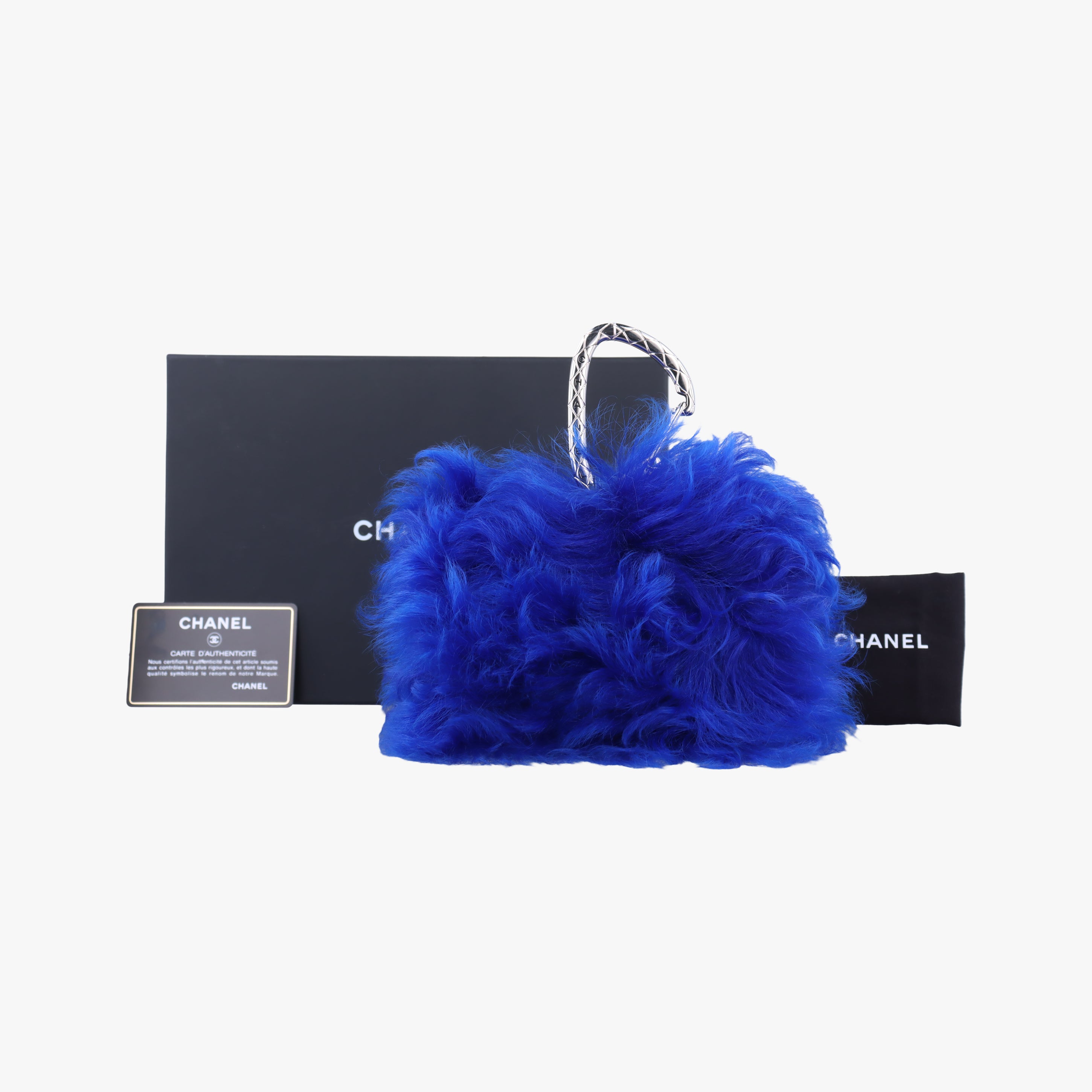 Vintage Chanel Shearling CC Hook Card Holder Blue mink AP2397 handbag | stylenewstar