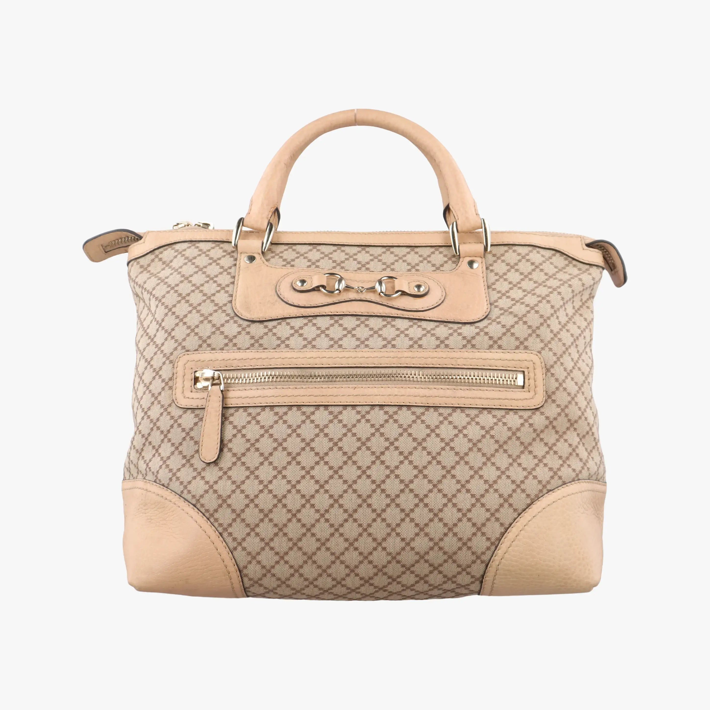 Pre-owned Gucci Diamante Horsebit Catherine Tote Beige canvas×leather 247283 handbag | stylenewstar