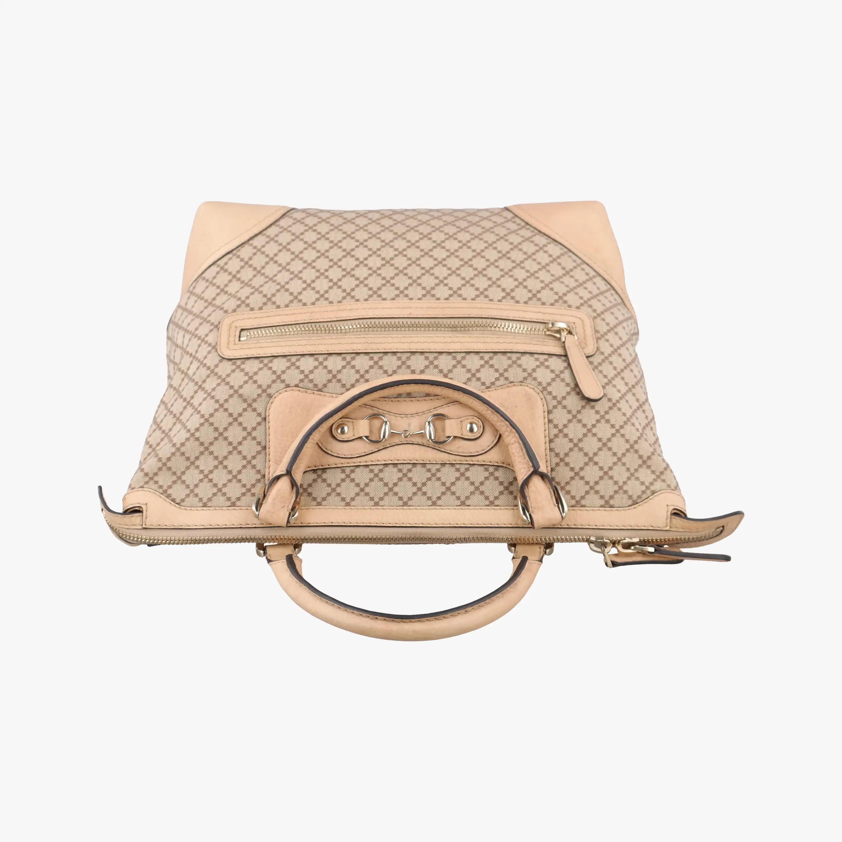 Pre-owned Gucci Diamante Horsebit Catherine Tote Beige canvas×leather 247283 handbag | stylenewstar