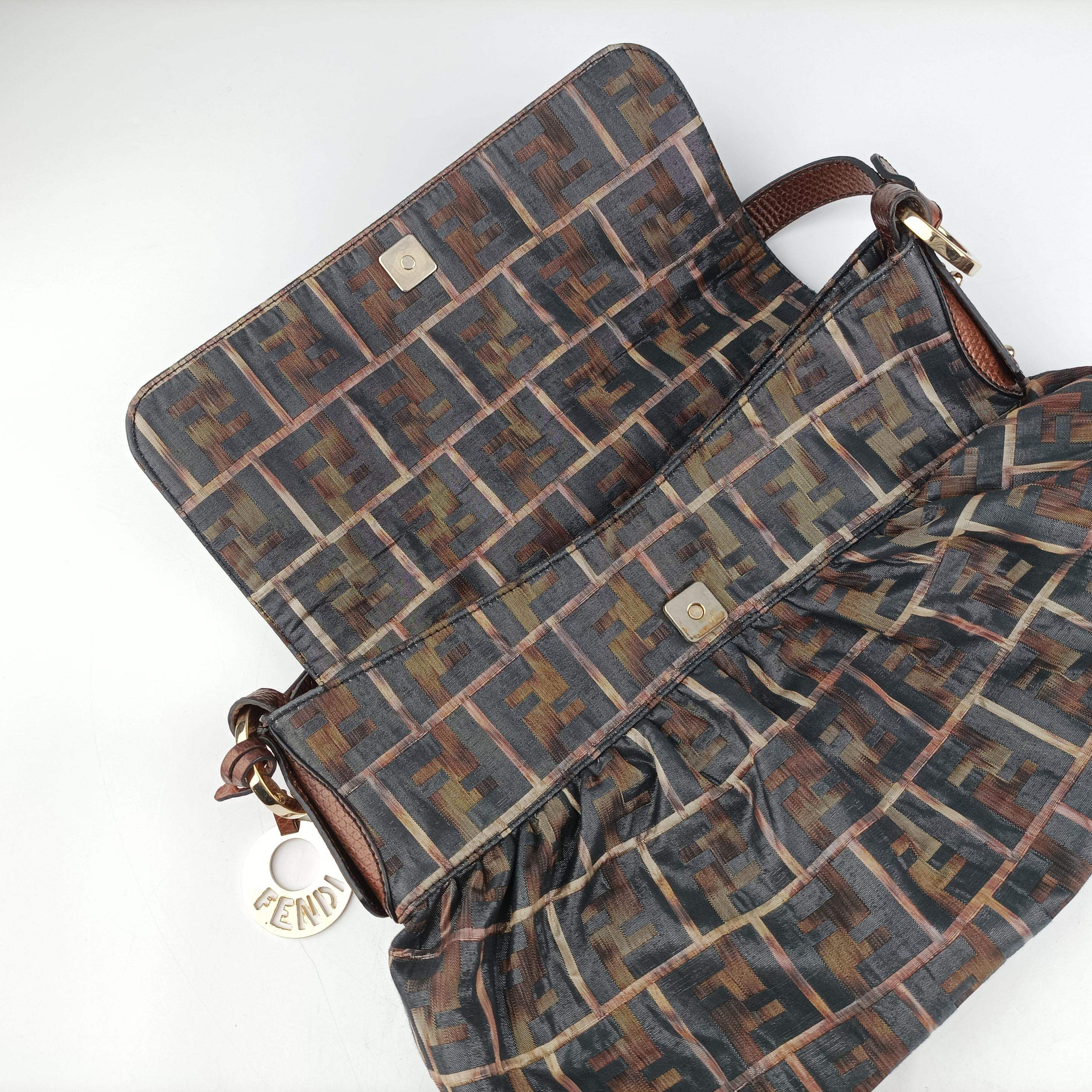 Vintage Fendi Chef Perforated Charm Zucca Print Brown fabric 8BR436 handbag | stylenewstar