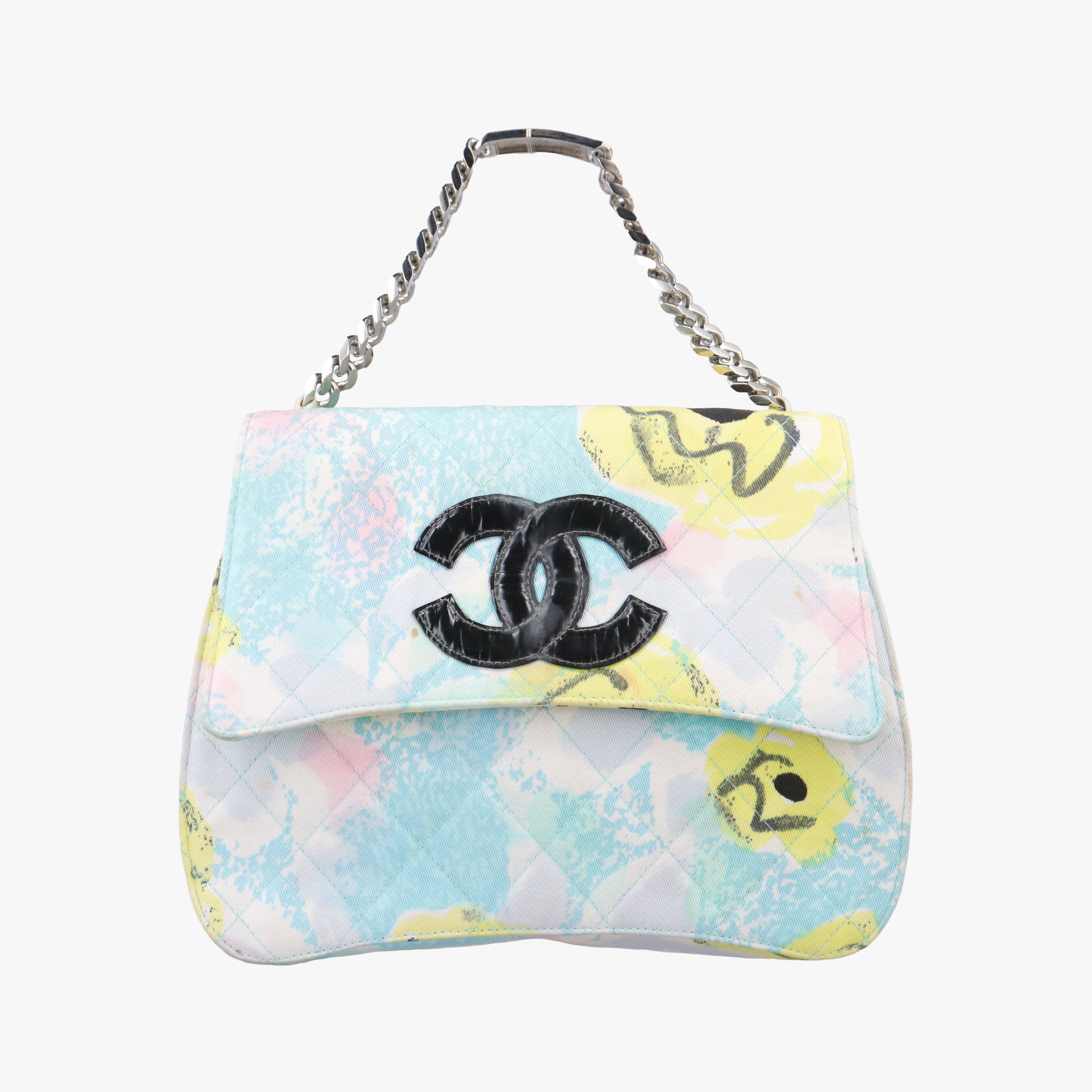 Pre-owned Chanel Floral Classic Flap Tote blue×Multicolour Fabric A08702 handbag | stylenewstar
