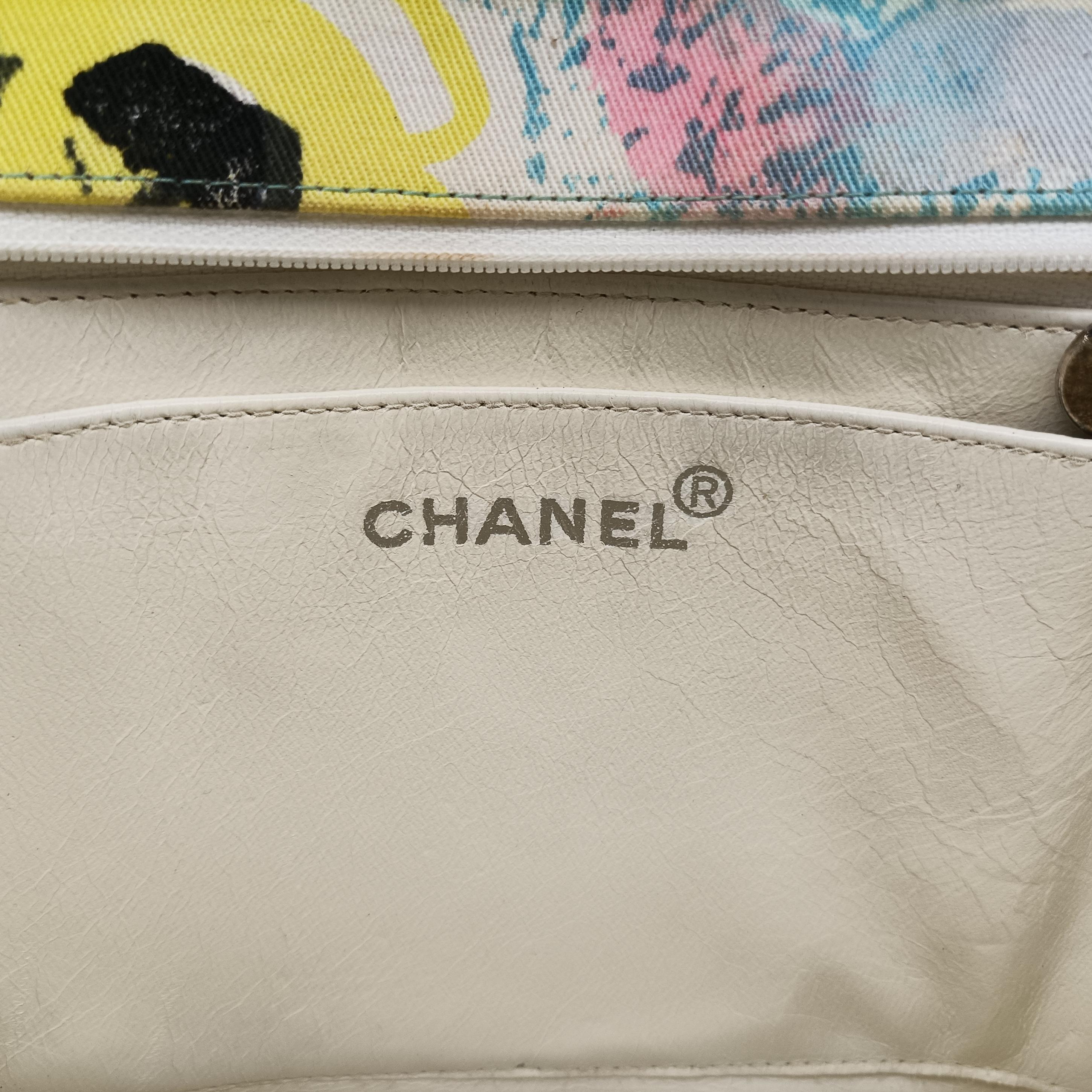 Pre-owned Chanel Floral Classic Flap Tote blue×Multicolour Fabric A08702 handbag | stylenewstar