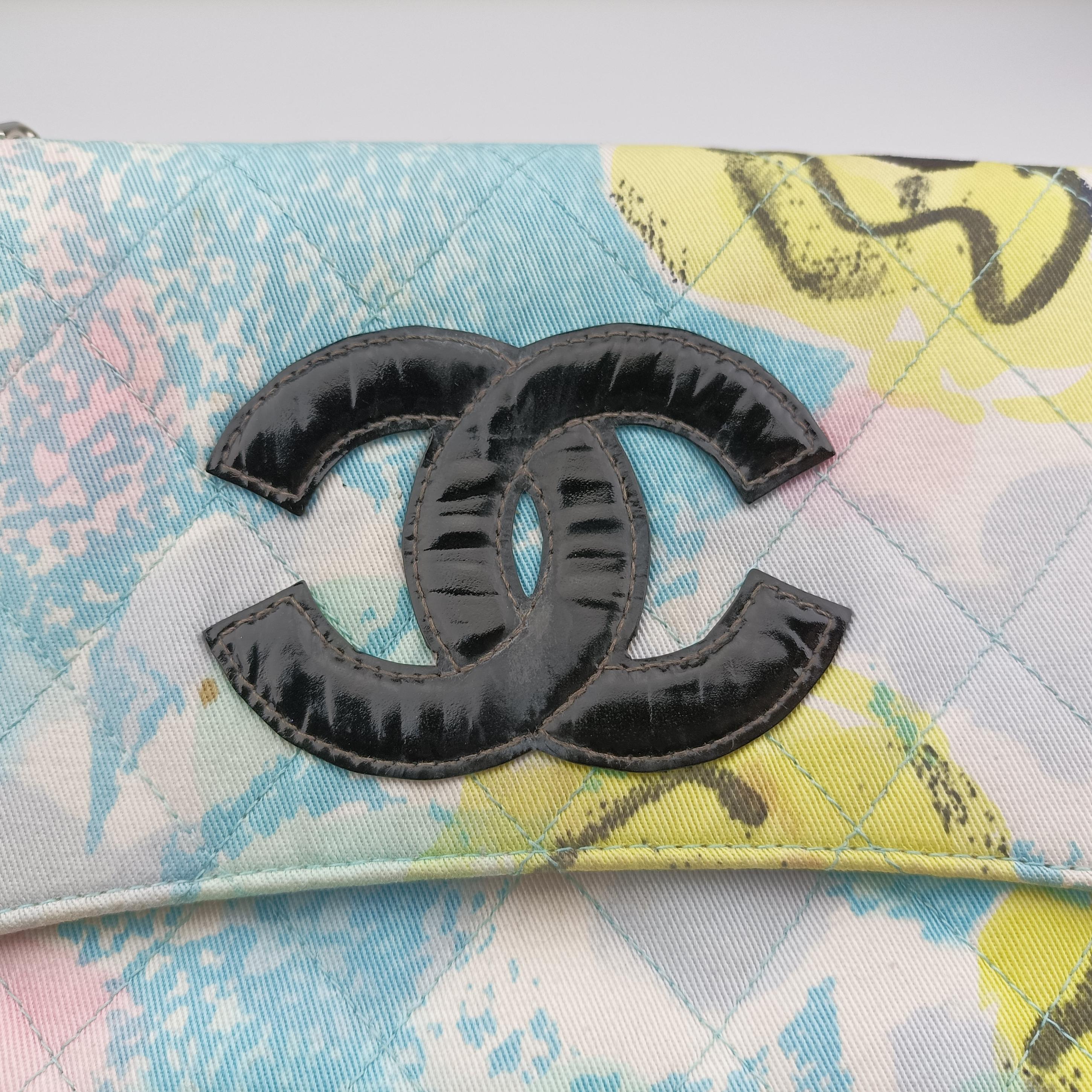 Pre-owned Chanel Floral Classic Flap Tote blue×Multicolour Fabric A08702 handbag | stylenewstar