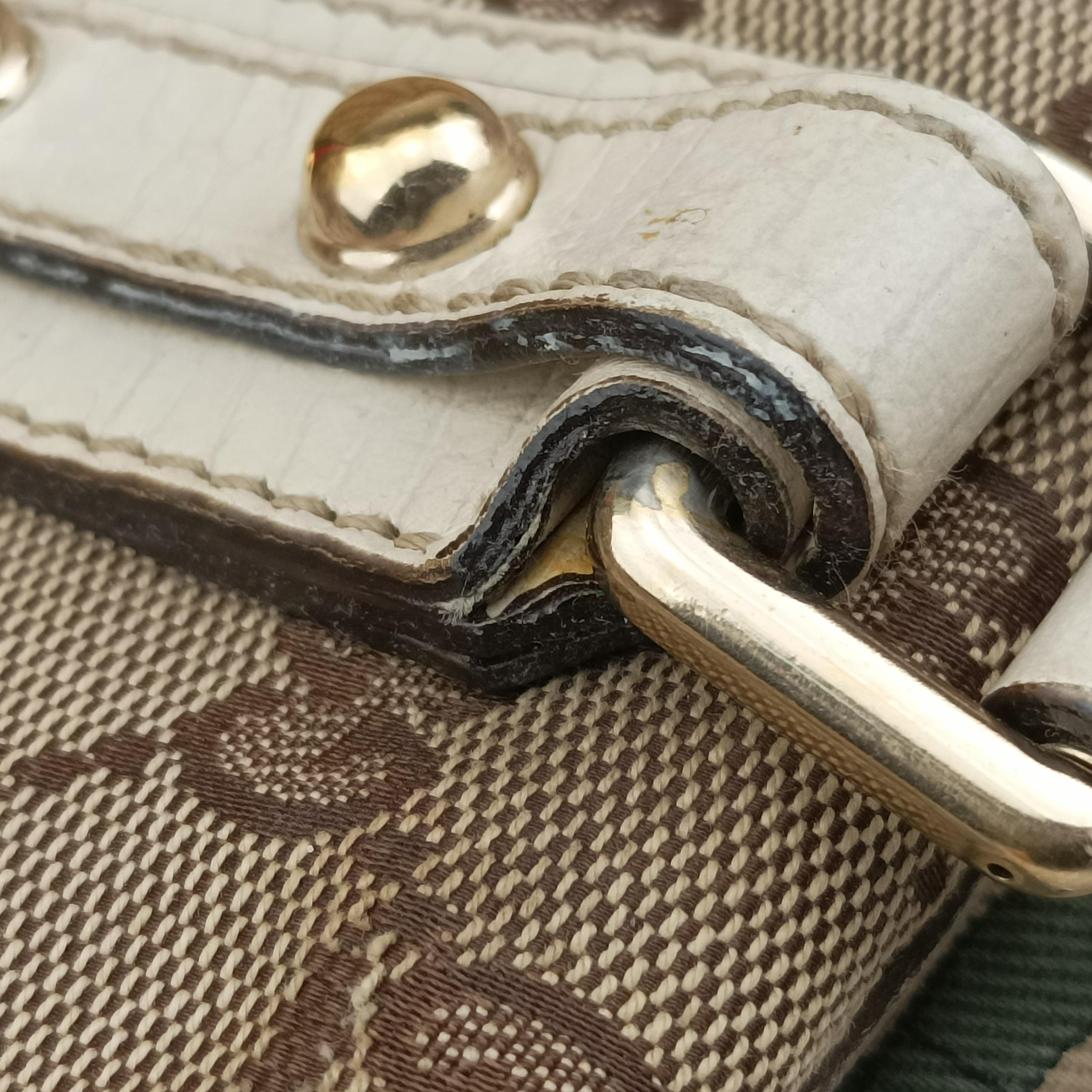 Pre-owned Gucci Web Sherry Line Beige x White x Red x Green canvas×leather 139260 handbag | stylenewstar