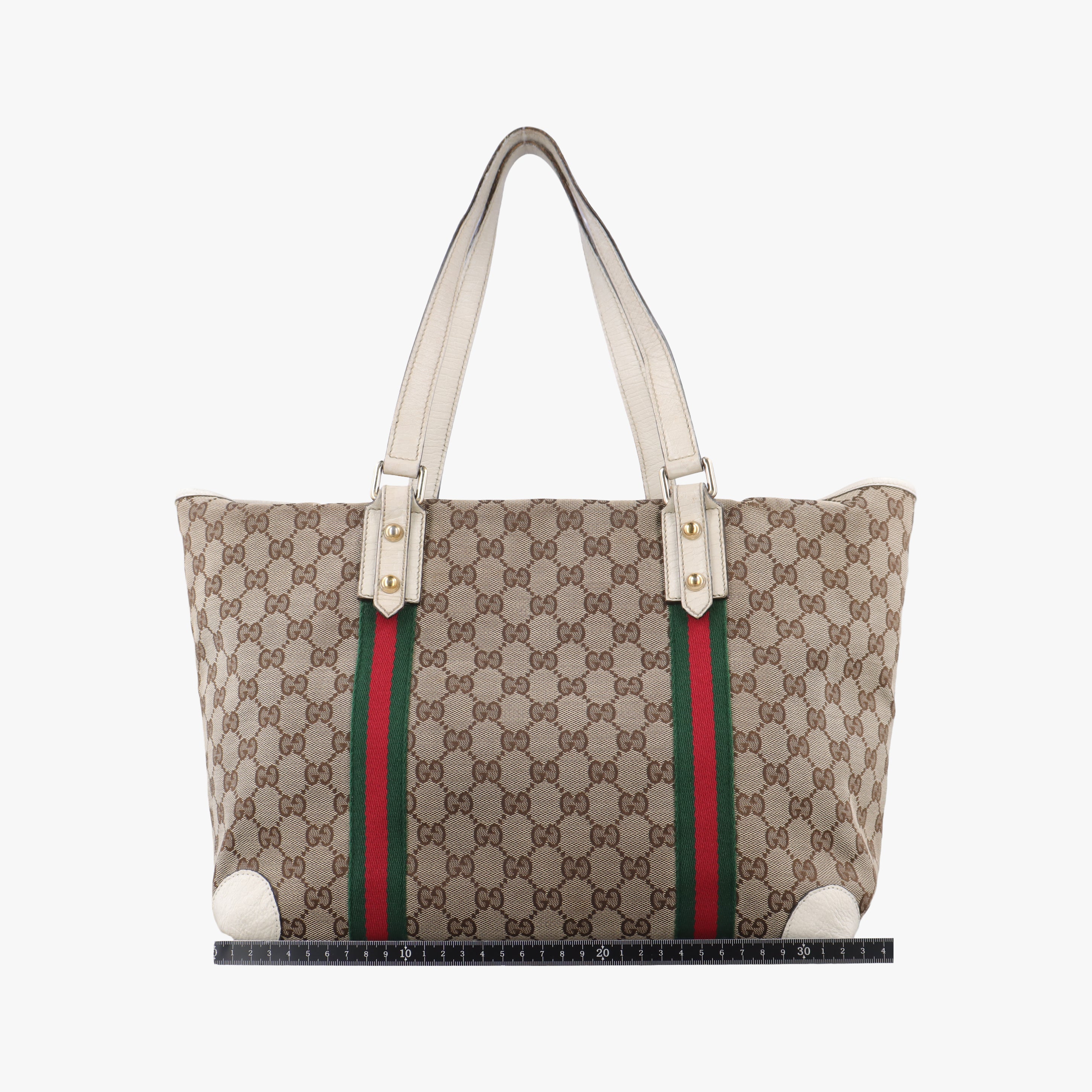 Pre-owned Gucci Web Sherry Line Beige x White x Red x Green canvas×leather 139260 handbag | stylenewstar