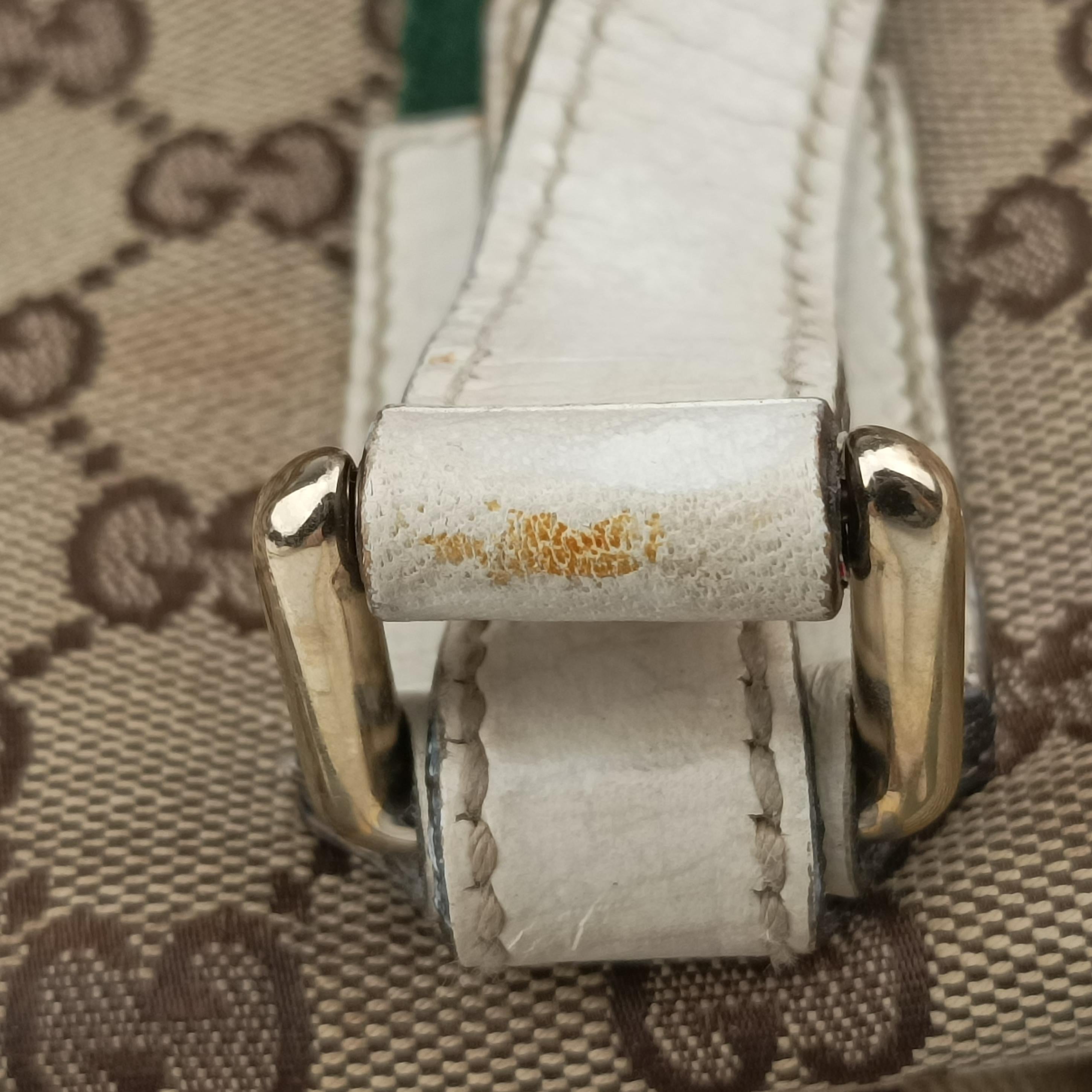 Pre-owned Gucci Web Sherry Line Beige x White x Red x Green canvas×leather 139260 handbag | stylenewstar
