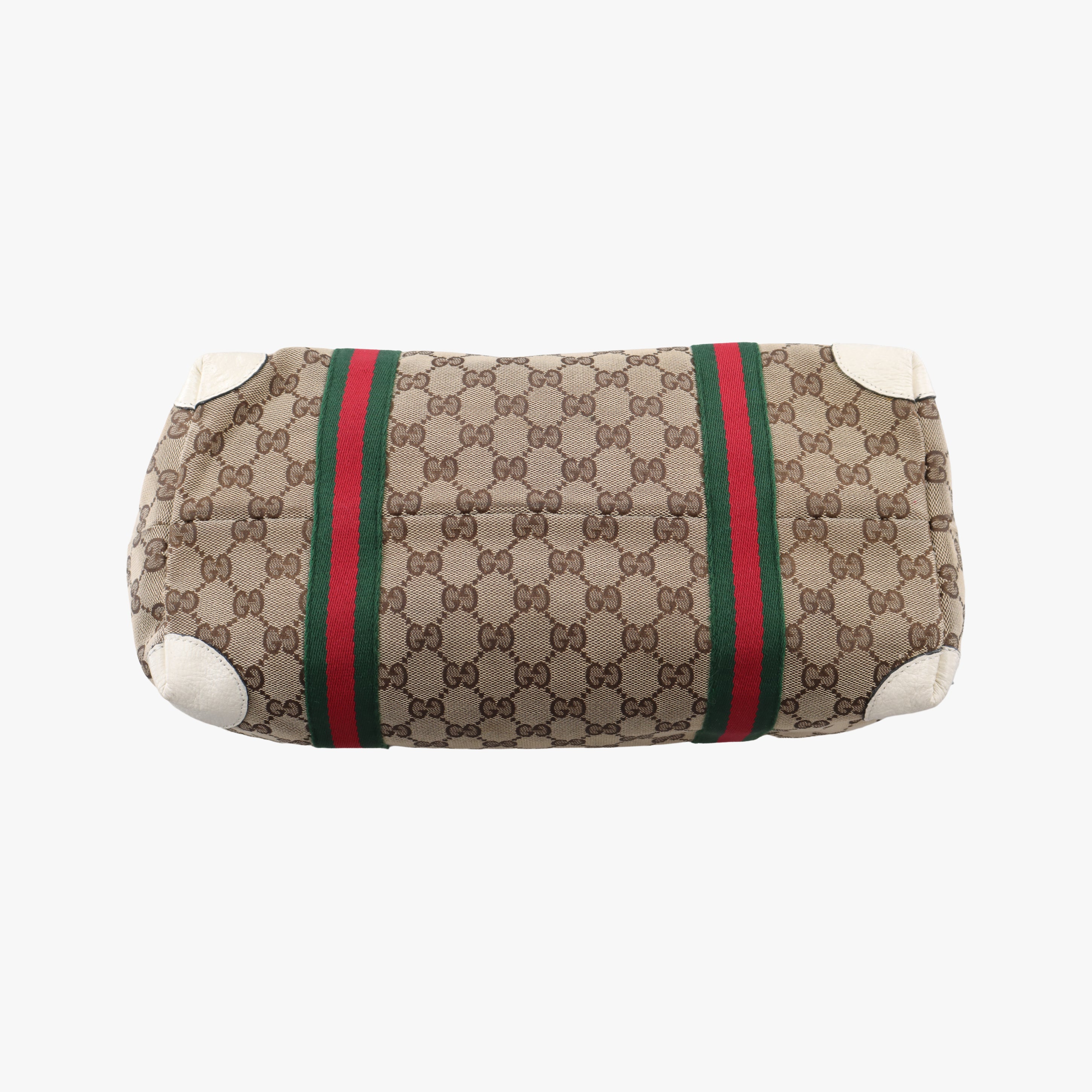 Pre-owned Gucci Web Sherry Line Beige x White x Red x Green canvas×leather 139260 handbag | stylenewstar