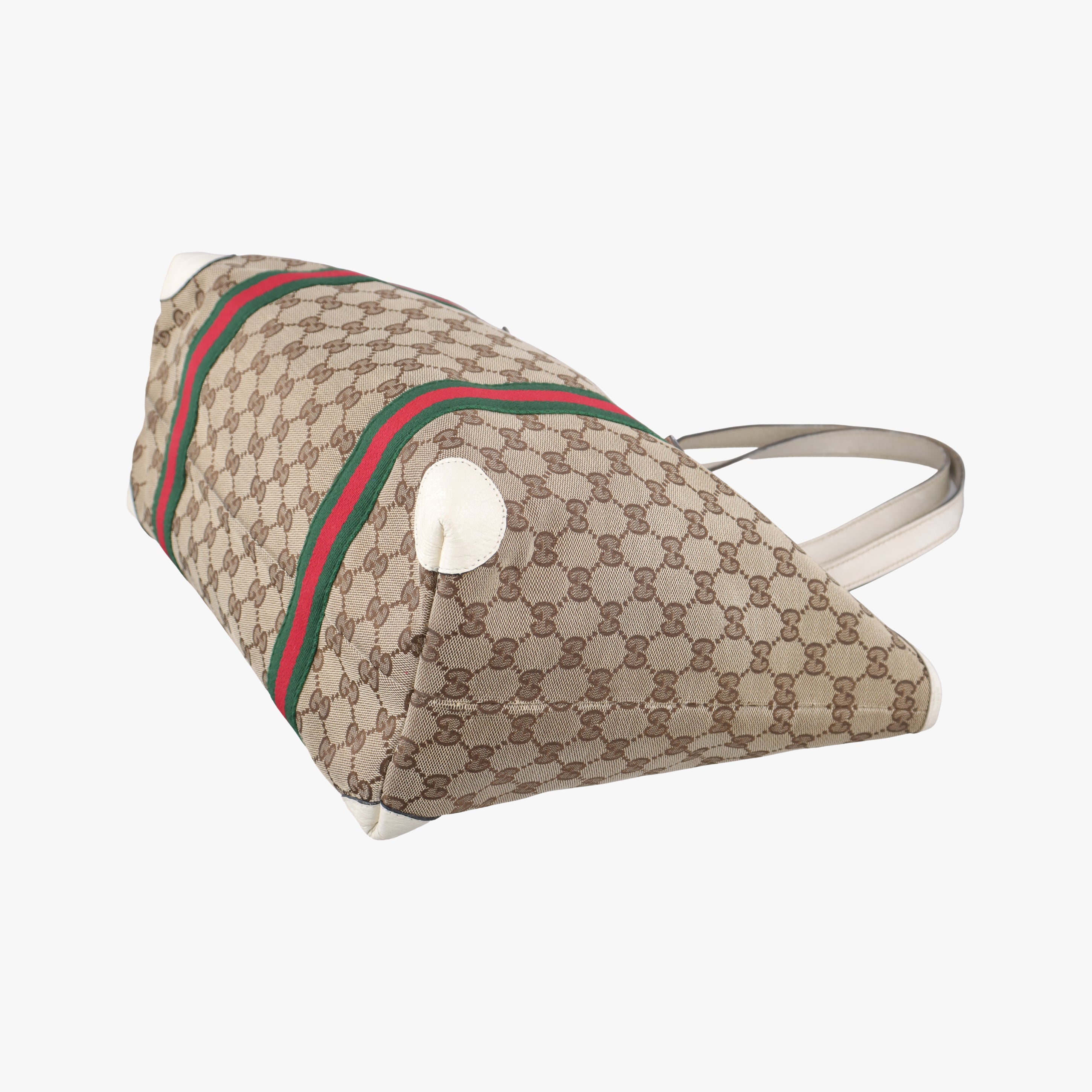 Pre-owned Gucci Web Sherry Line Beige x White x Red x Green canvas×leather 139260 handbag | stylenewstar