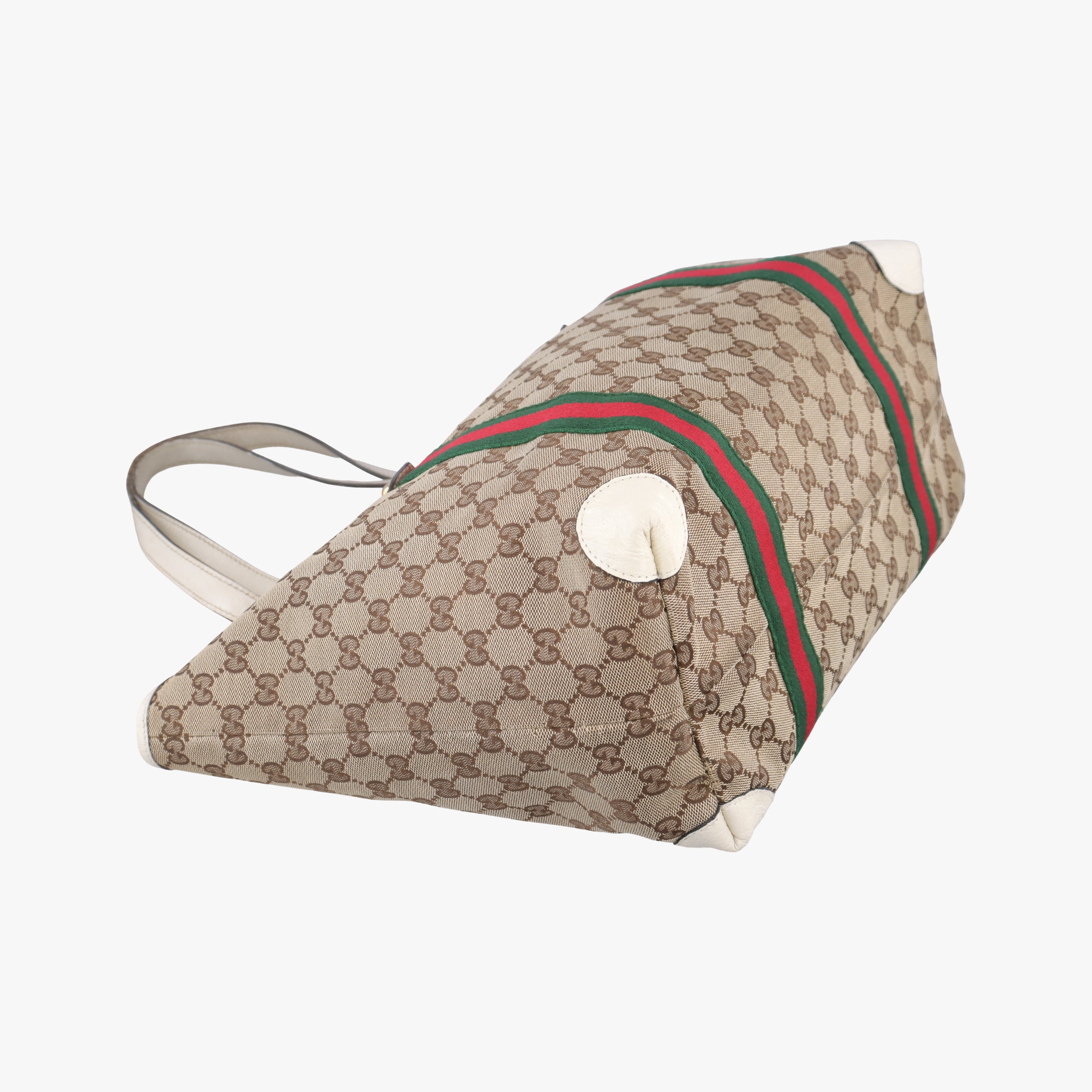 Pre-owned Gucci Web Sherry Line Beige x White x Red x Green canvas×leather 139260 handbag | stylenewstar