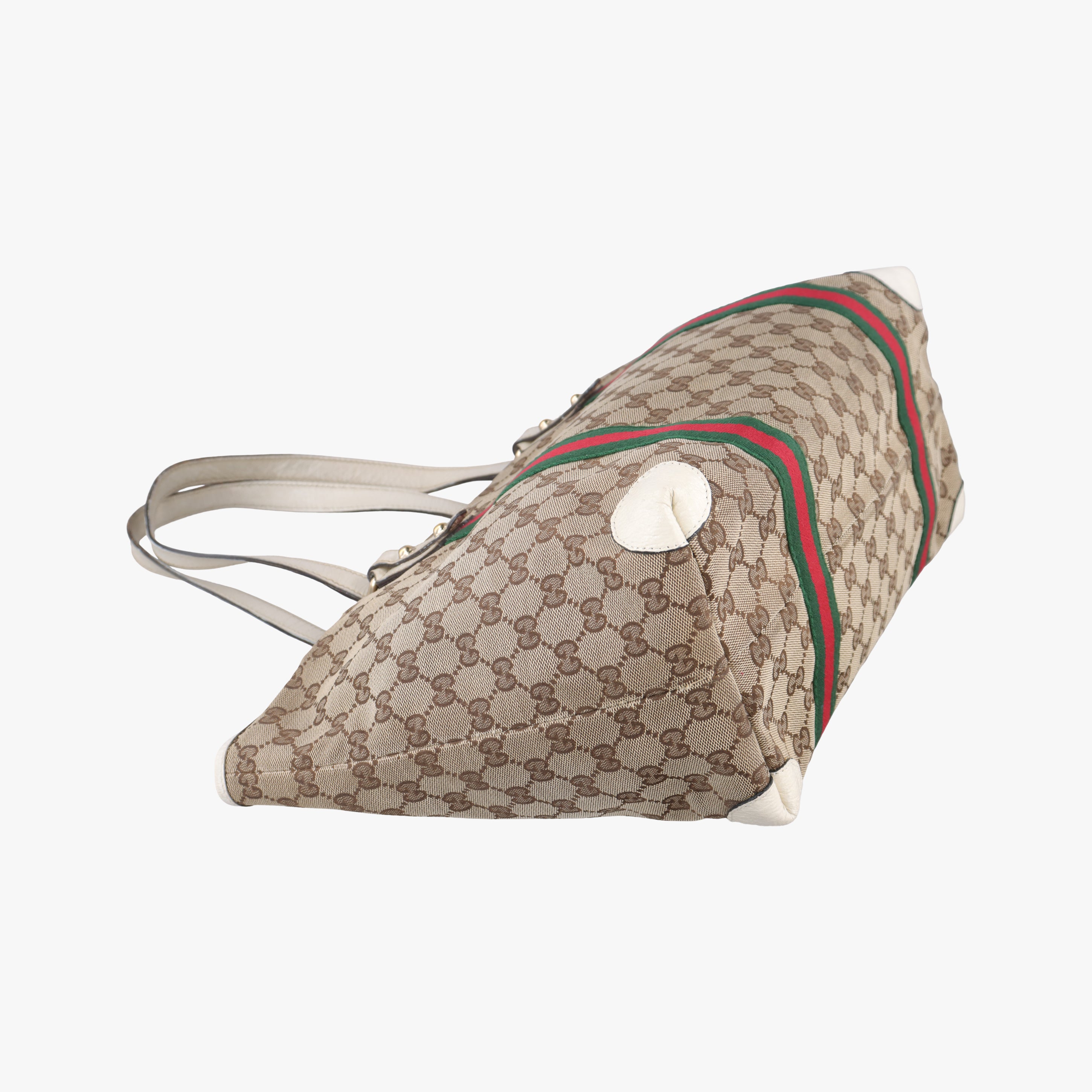 Pre-owned Gucci Web Sherry Line Beige x White x Red x Green canvas×leather 139260 handbag | stylenewstar