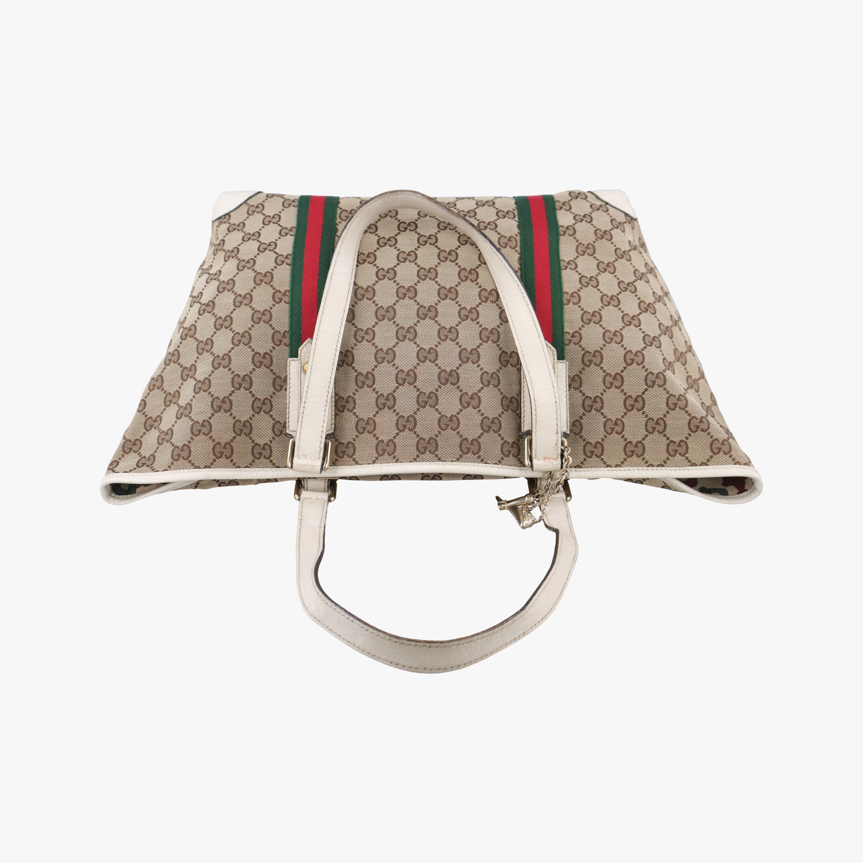 Pre-owned Gucci Web Sherry Line Beige x White x Red x Green canvas×leather 139260 handbag | stylenewstar