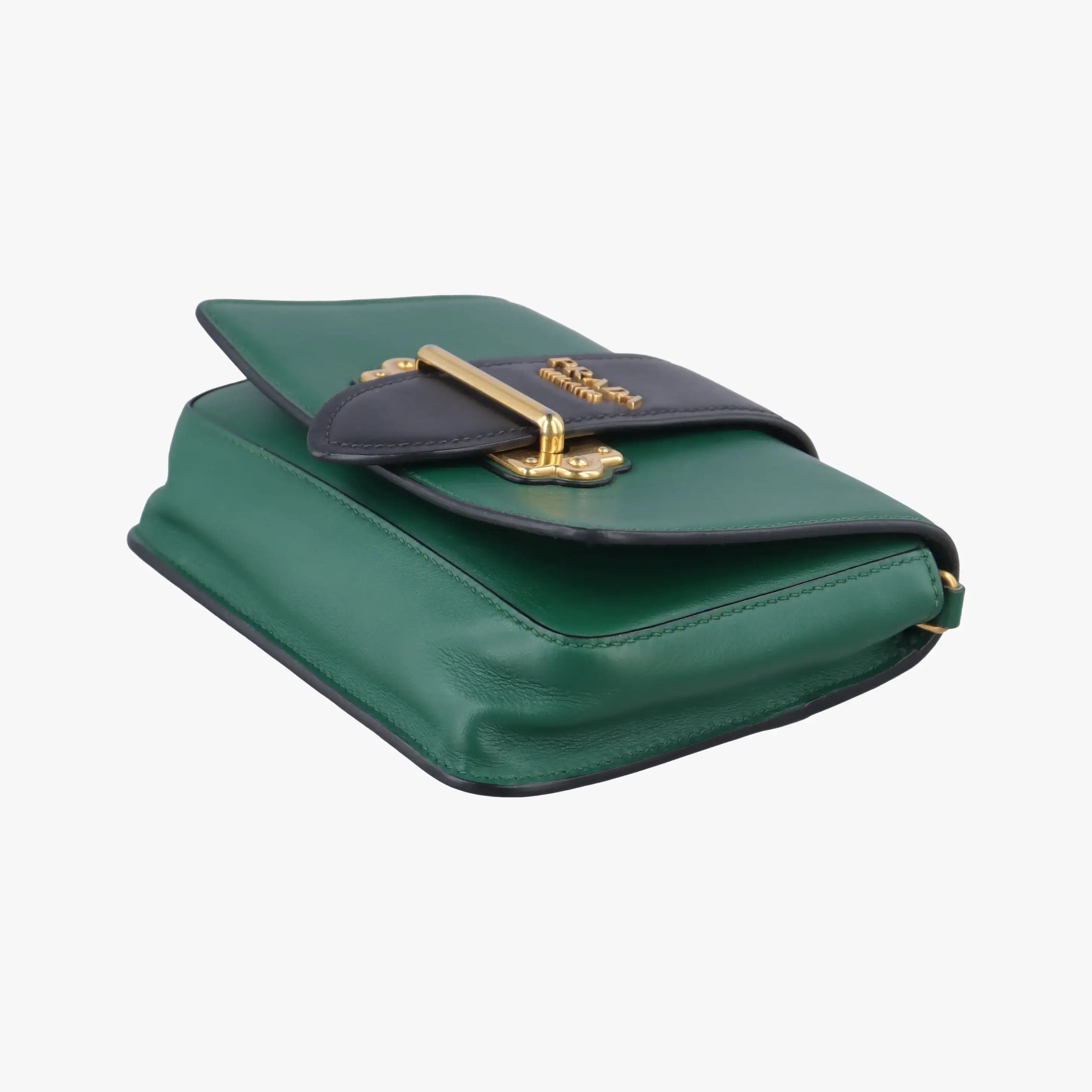 Vintage Prada City Calf Cahier Green×black leather  handbag | stylenewstar
