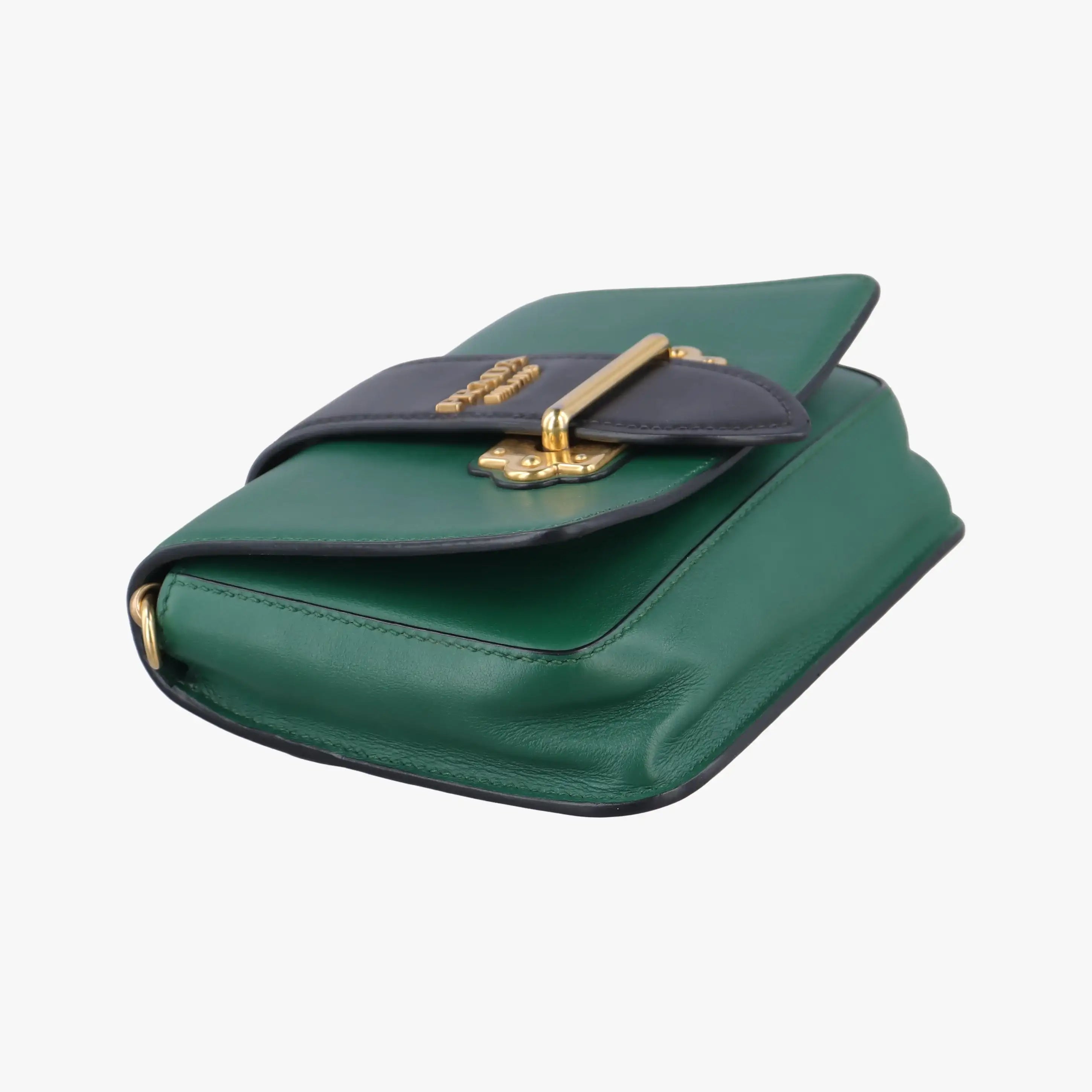 Vintage Prada City Calf Cahier Green×black leather  handbag | stylenewstar