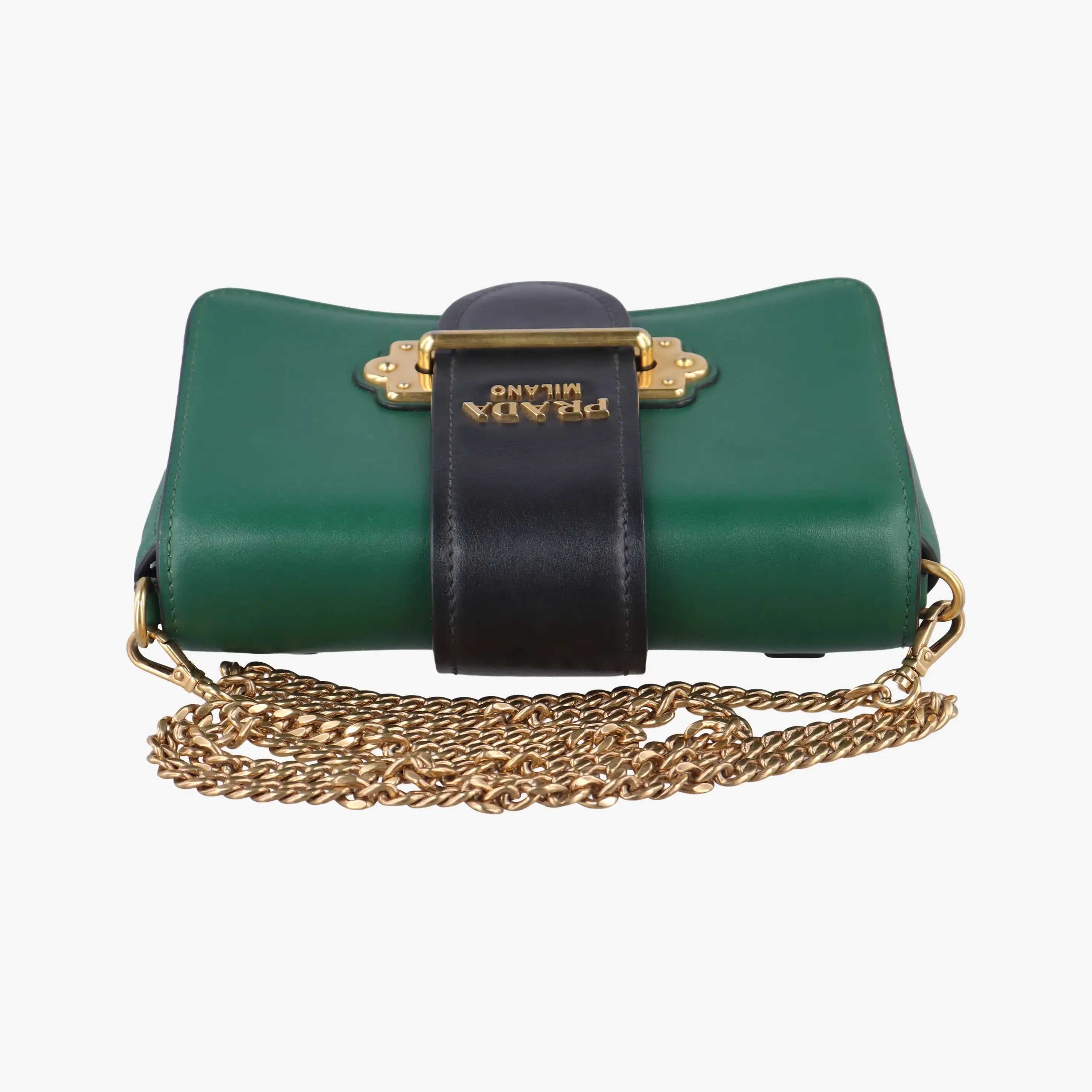 Vintage Prada City Calf Cahier Green×black leather  handbag | stylenewstar
