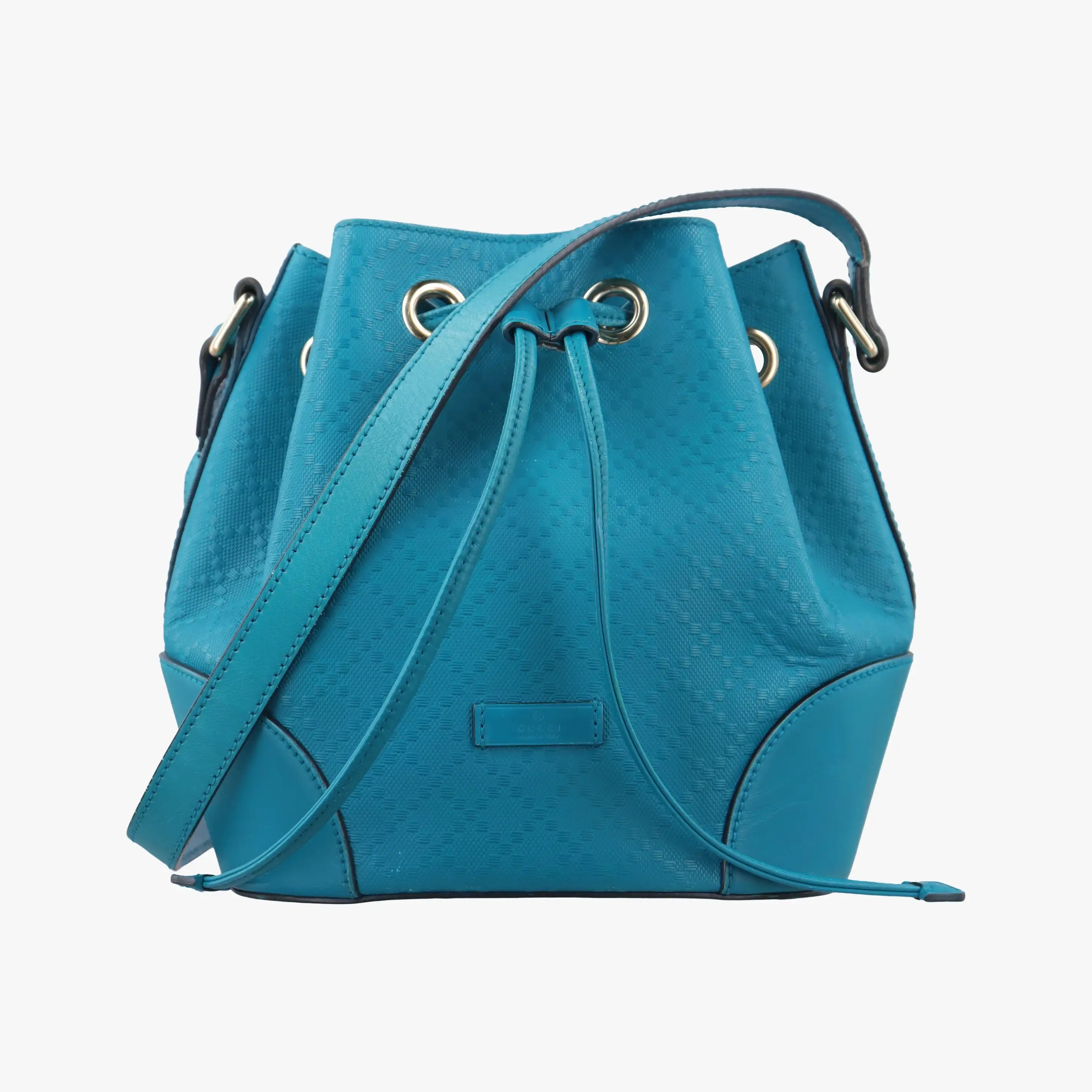 Pre-owned Gucci Bright Diamante Bucket Blue Leather 354229 shoulderbag | stylenewstar