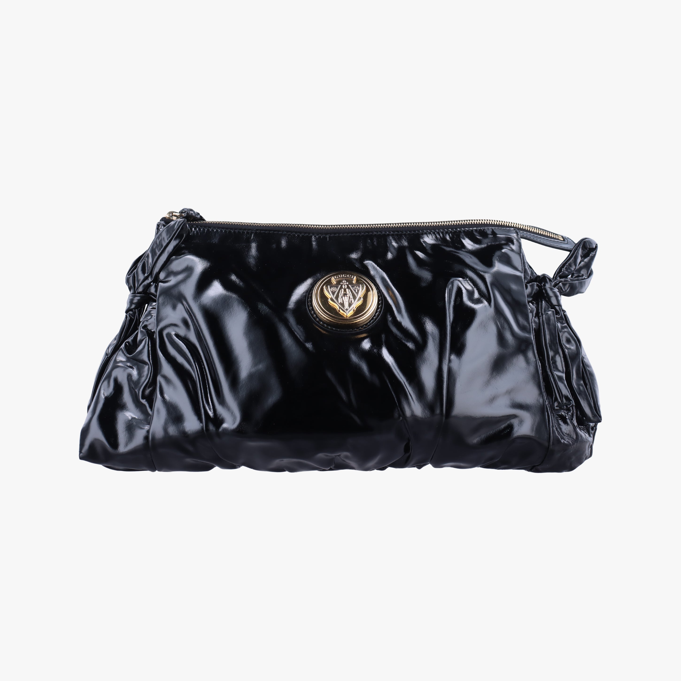 Pre-owned Gucci Hysteria Large Clutch Black Patent 197015 clutchbag | stylenewstar