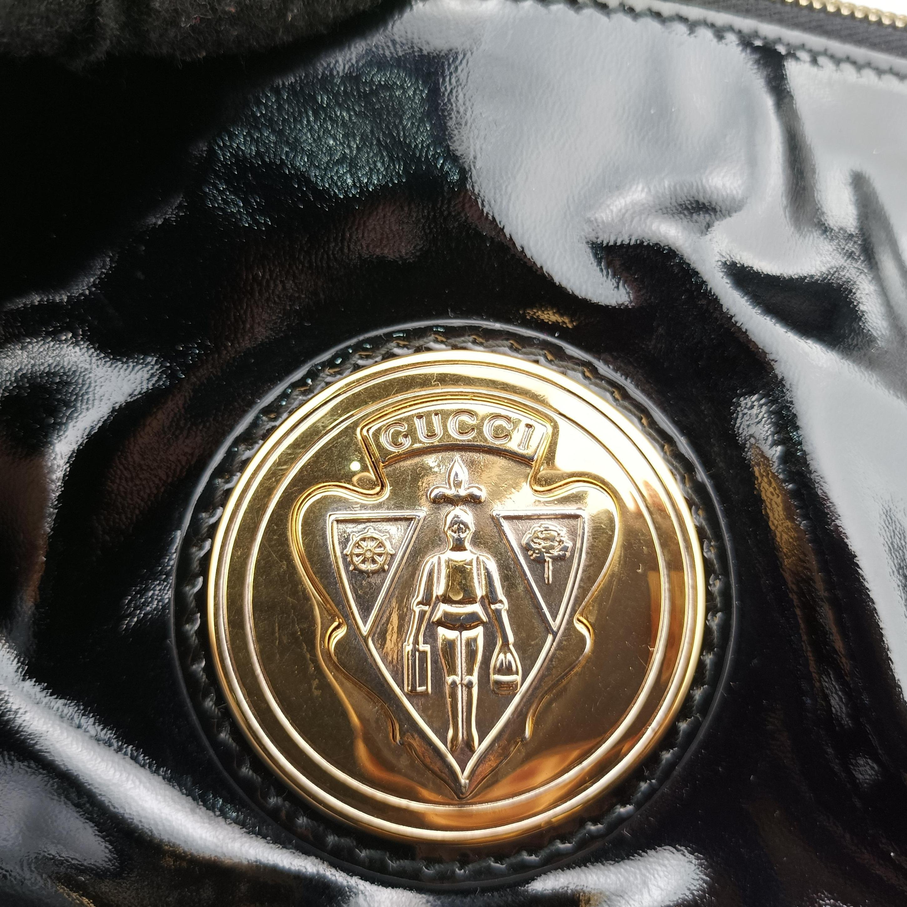 Pre-owned Gucci Hysteria Large Clutch Black Patent 197015 clutchbag | stylenewstar