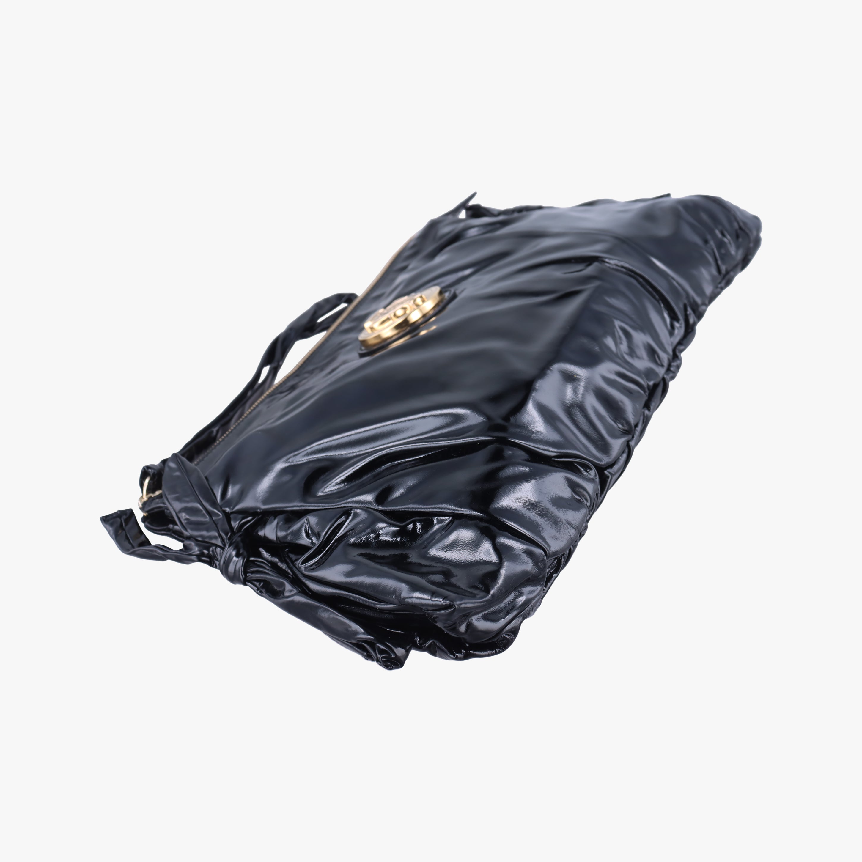 Pre-owned Gucci Hysteria Large Clutch Black Patent 197015 clutchbag | stylenewstar