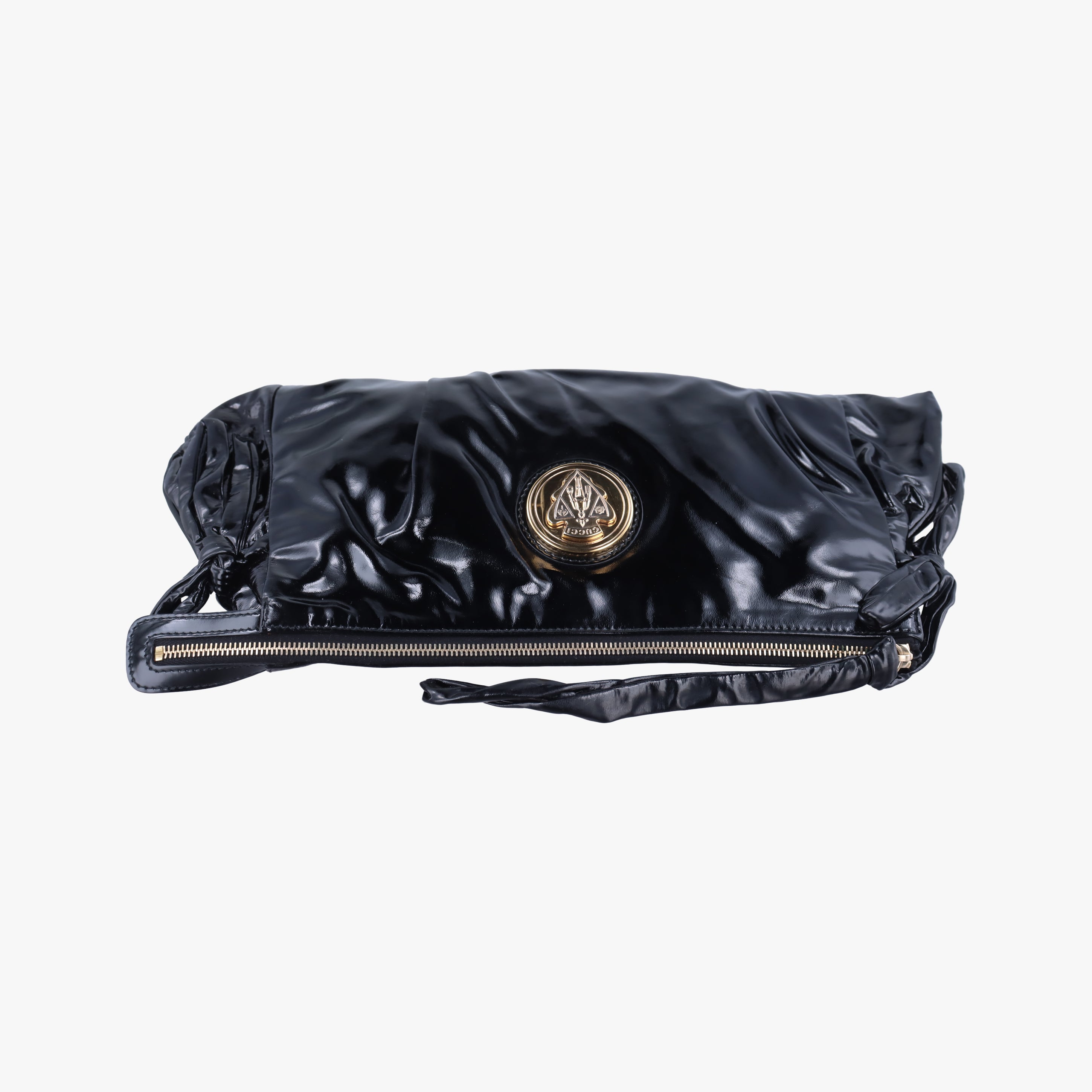 Pre-owned Gucci Hysteria Large Clutch Black Patent 197015 clutchbag | stylenewstar
