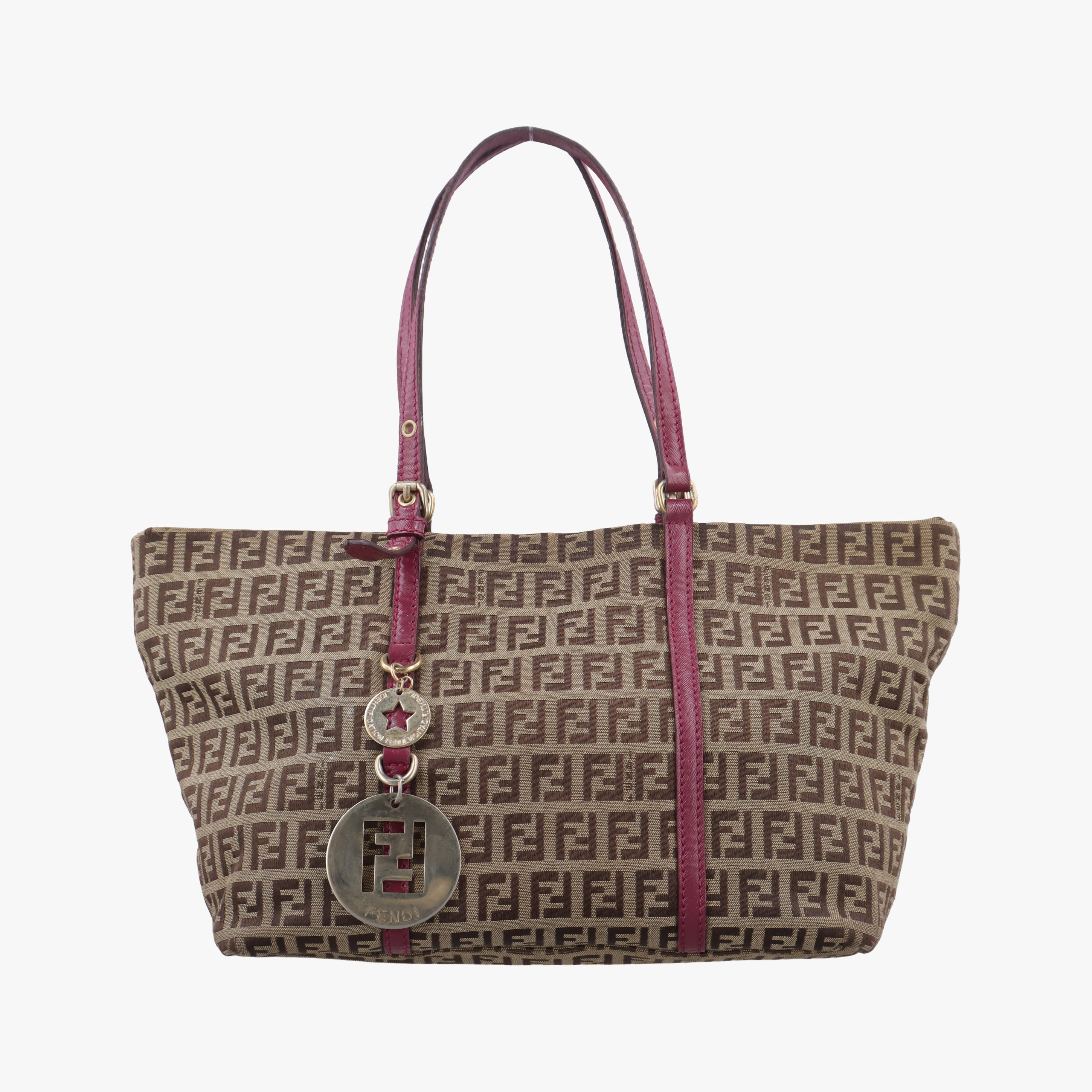 Pre-owned Fendi Zucchino pattern Brown×pink canvas 8BH215 handbag | stylenewstar