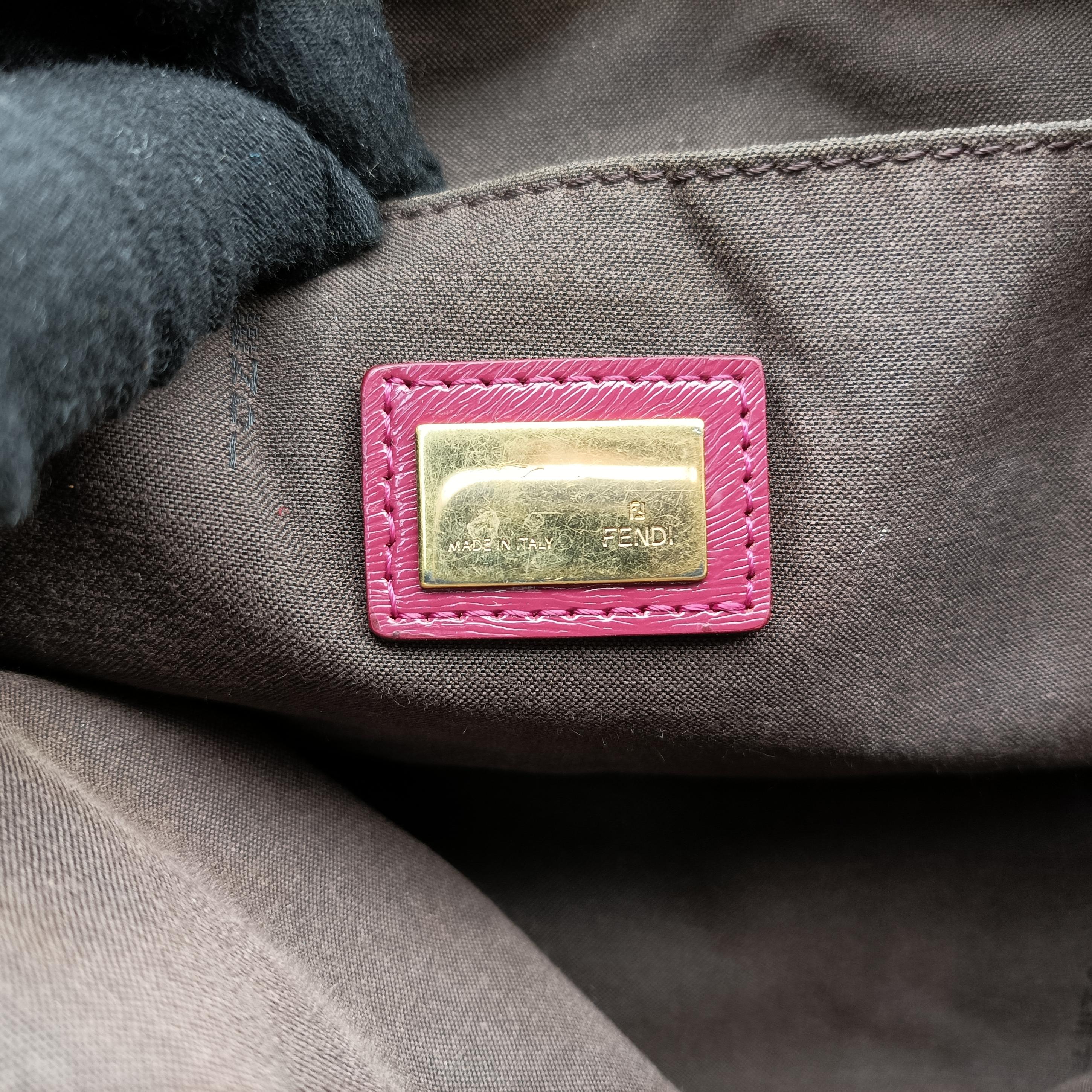 Pre-owned Fendi Zucchino pattern Brown×pink canvas 8BH215 handbag | stylenewstar