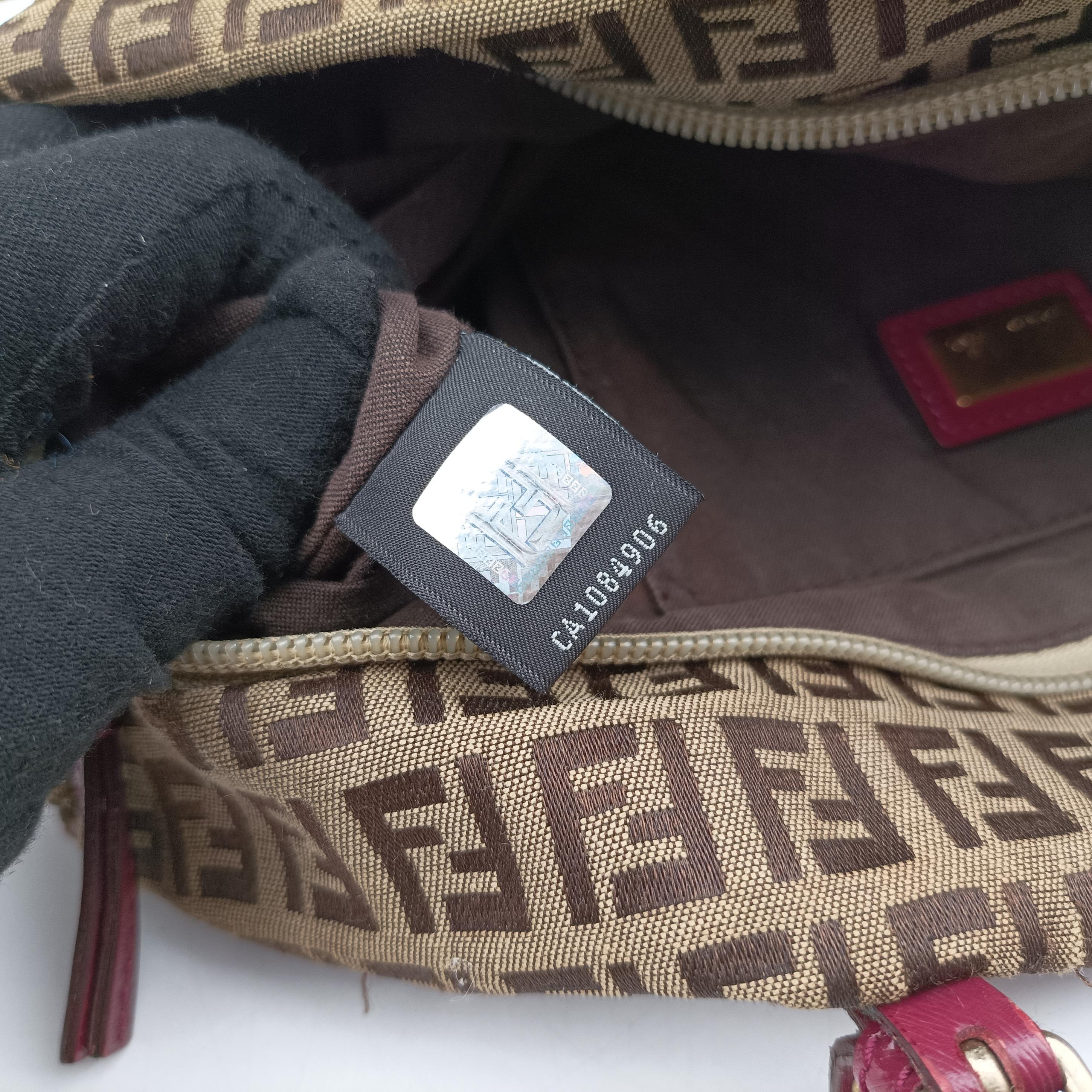 Pre-owned Fendi Zucchino pattern Brown×pink canvas 8BH215 handbag | stylenewstar