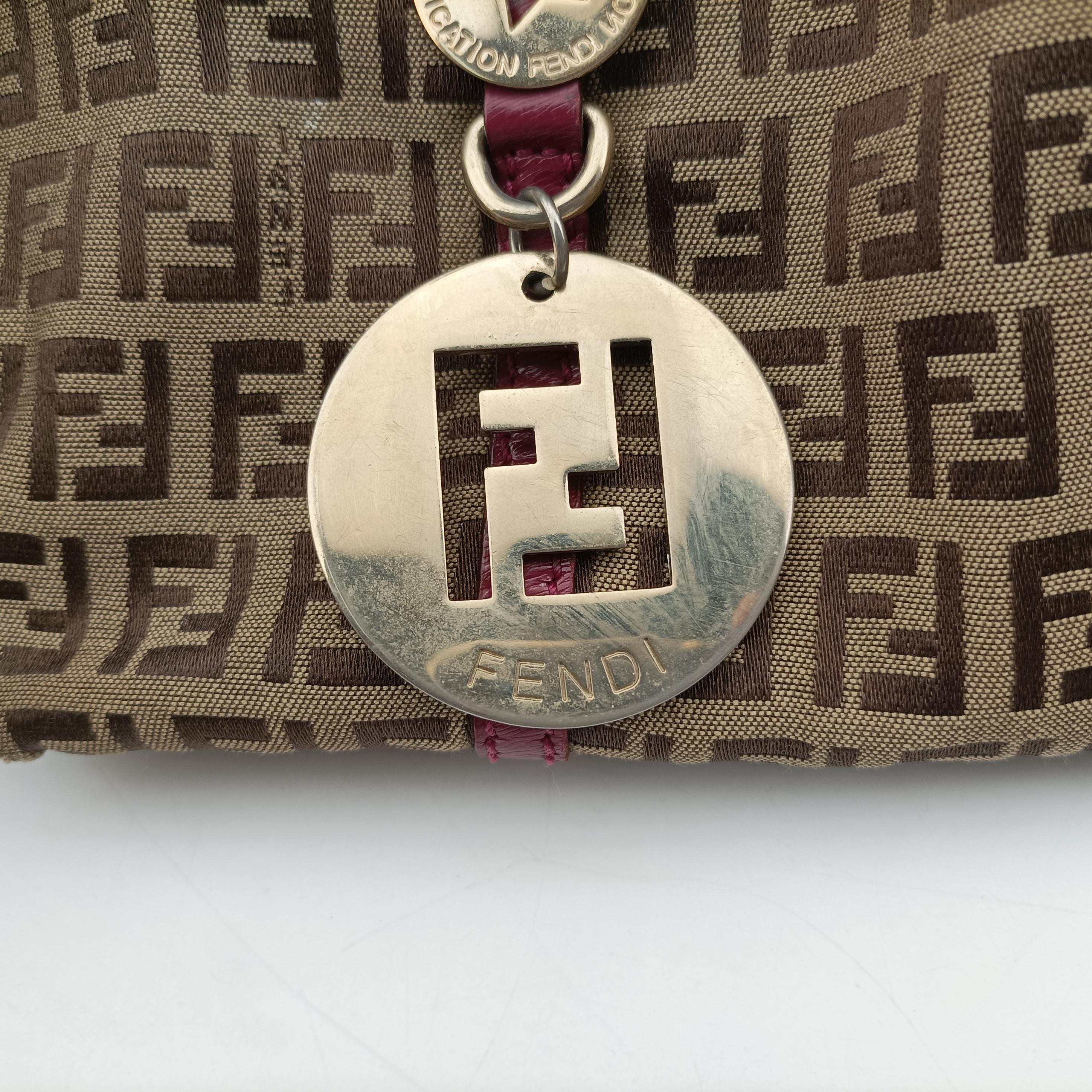 Pre-owned Fendi Zucchino pattern Brown×pink canvas 8BH215 handbag | stylenewstar