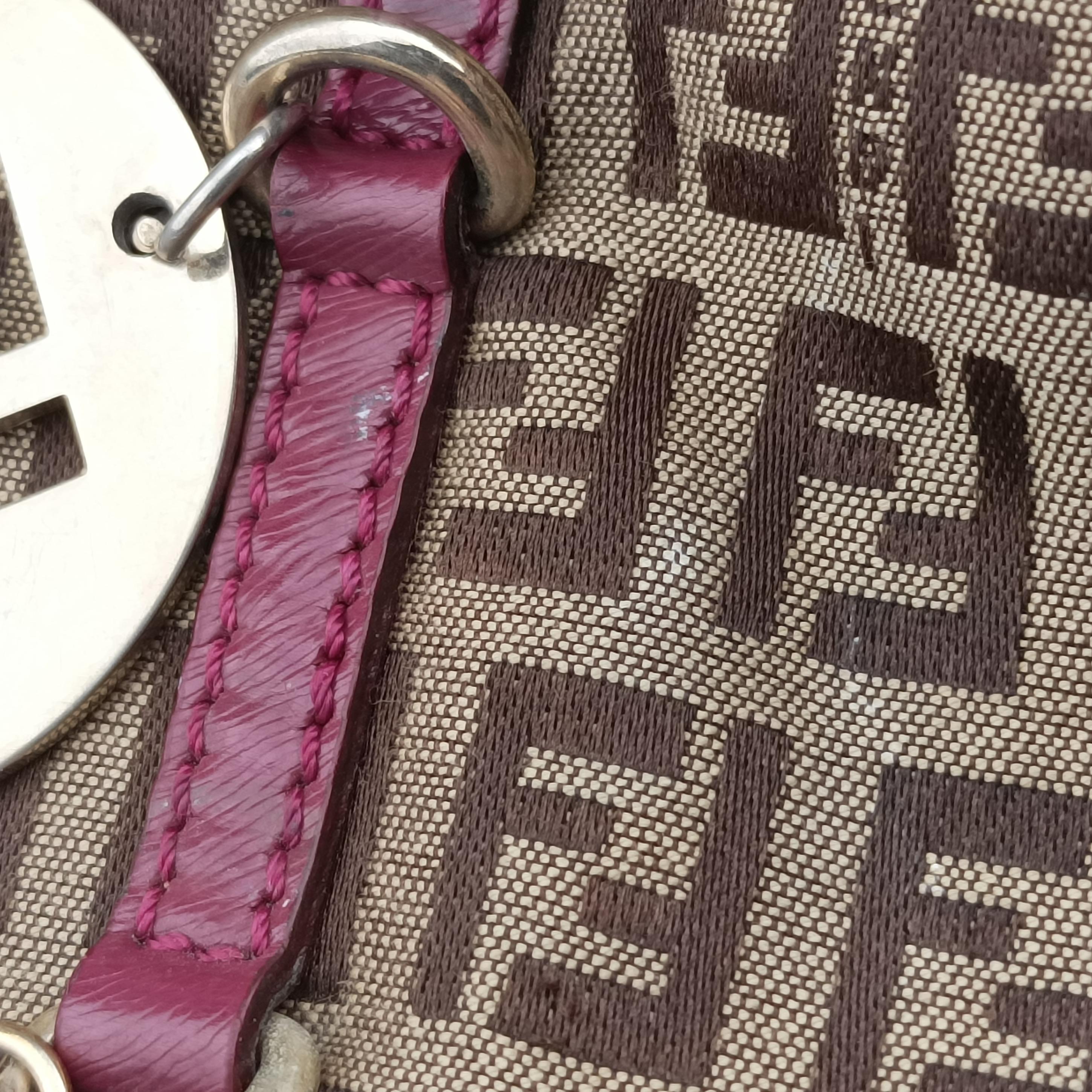 Pre-owned Fendi Zucchino pattern Brown×pink canvas 8BH215 handbag | stylenewstar