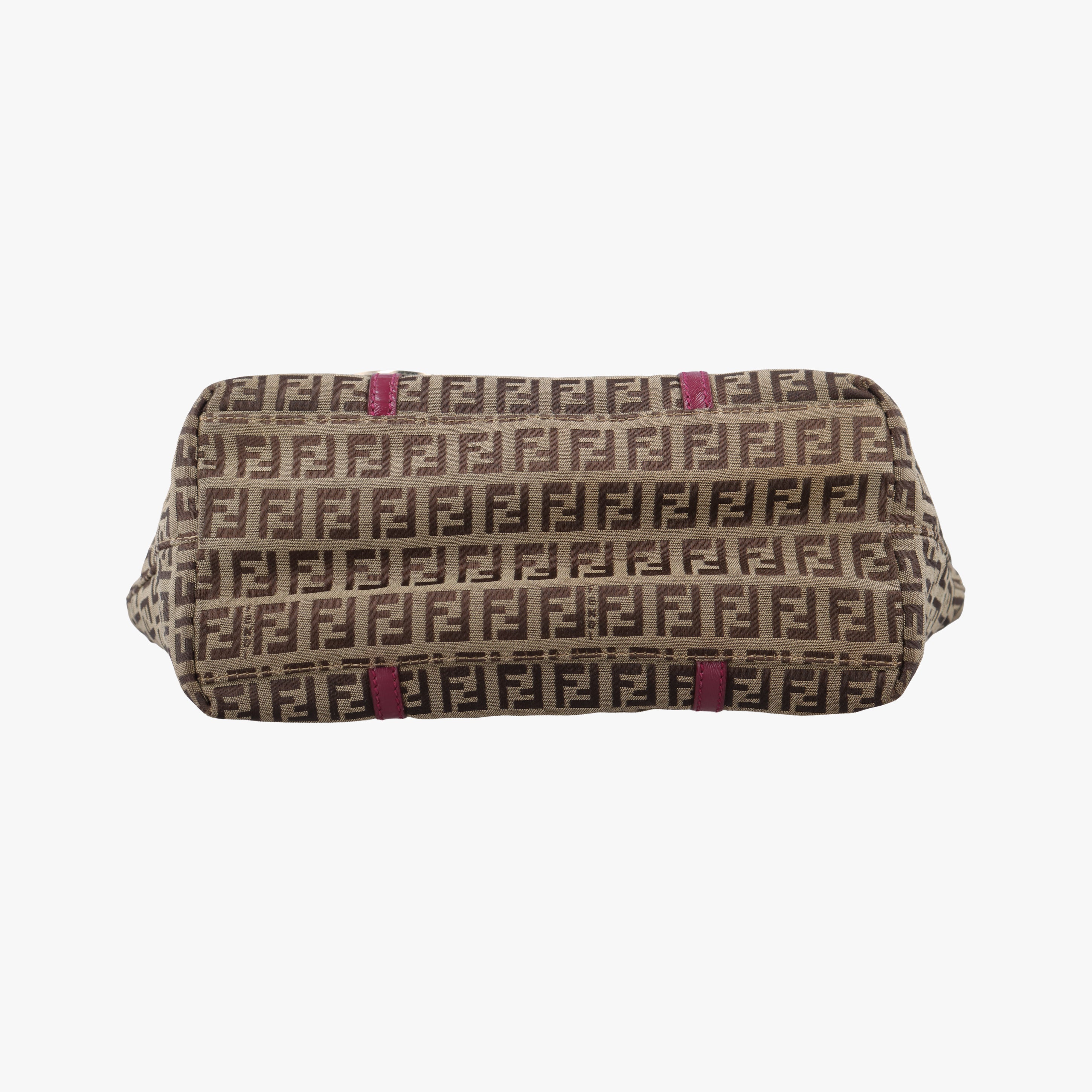 Pre-owned Fendi Zucchino pattern Brown×pink canvas 8BH215 handbag | stylenewstar