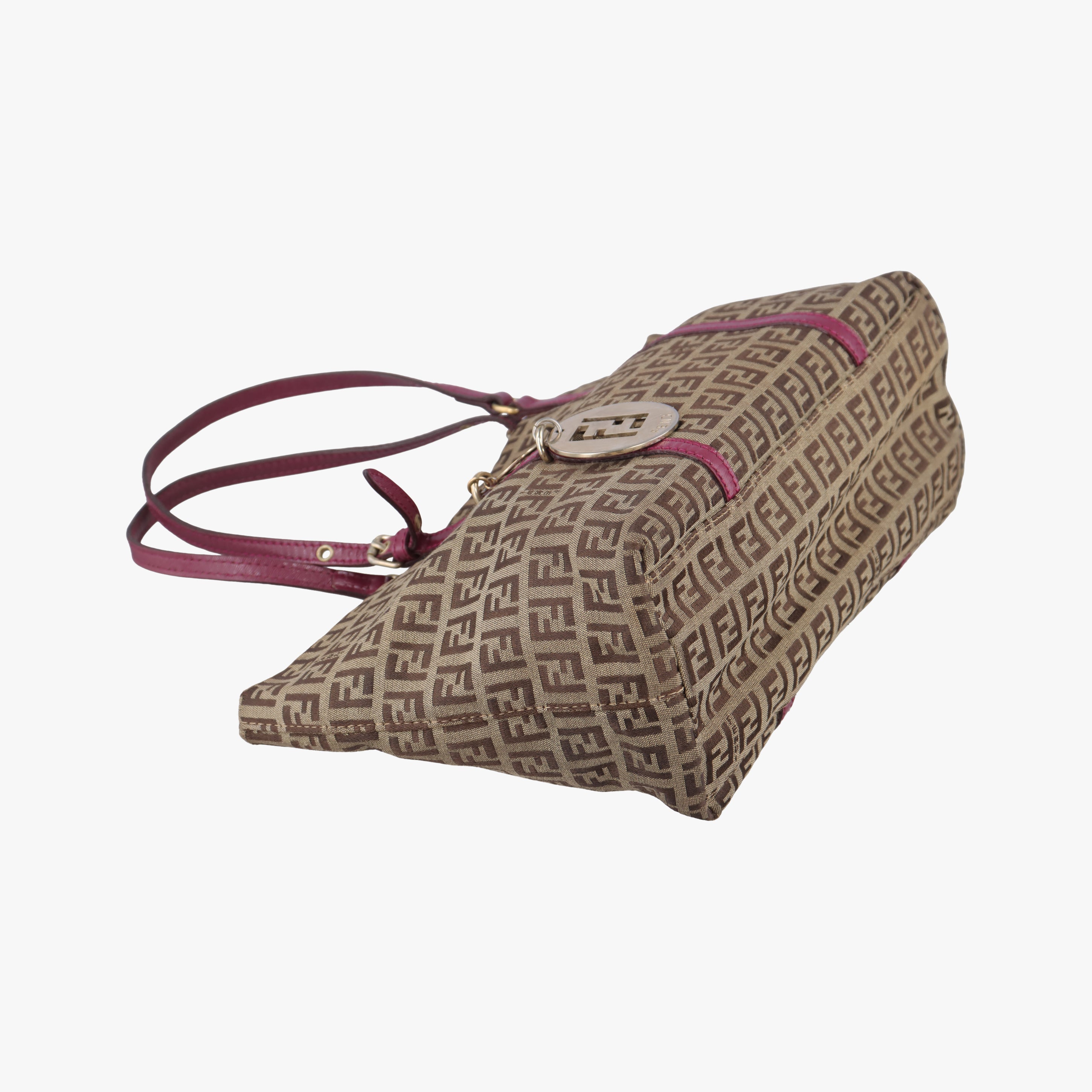 Pre-owned Fendi Zucchino pattern Brown×pink canvas 8BH215 handbag | stylenewstar