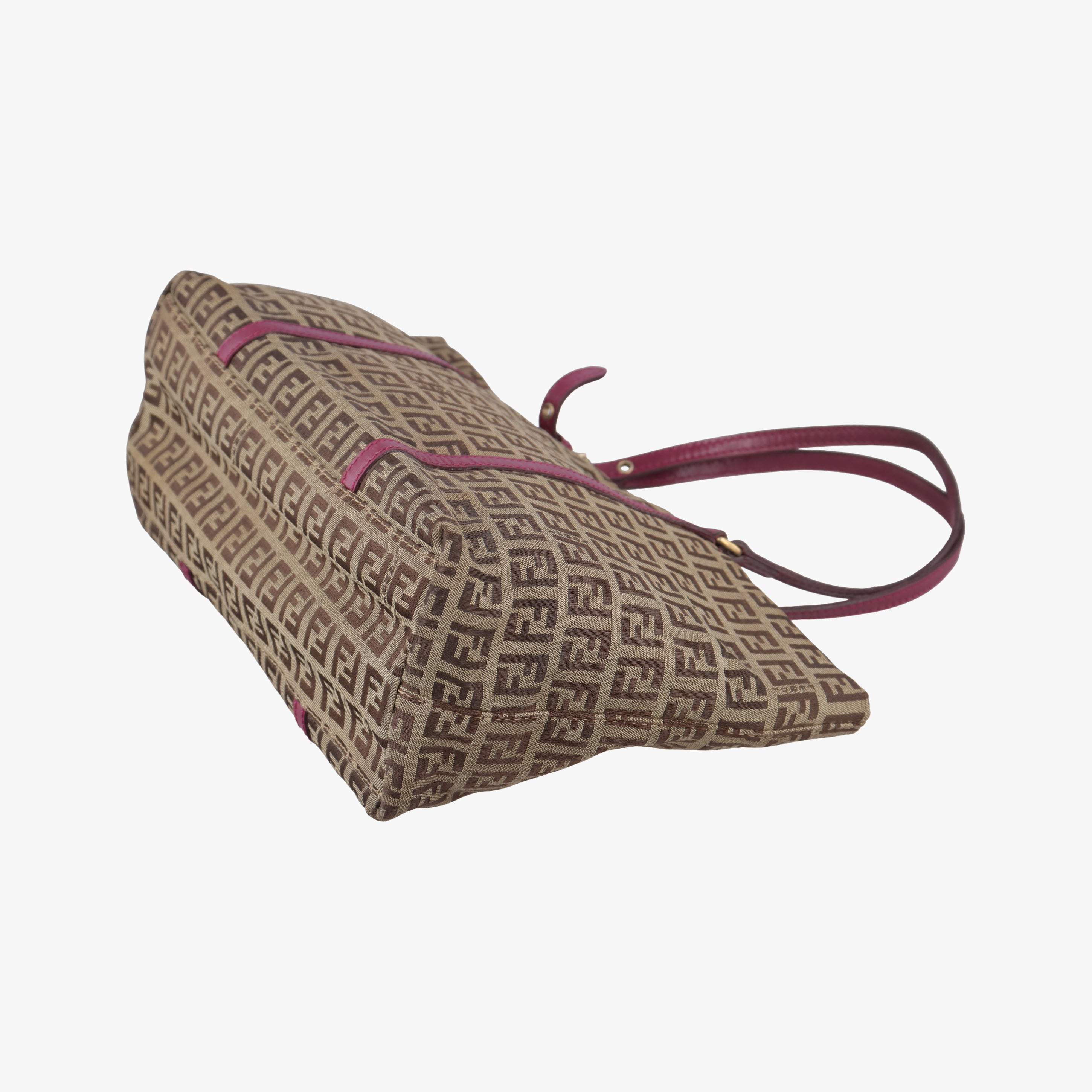 Pre-owned Fendi Zucchino pattern Brown×pink canvas 8BH215 handbag | stylenewstar