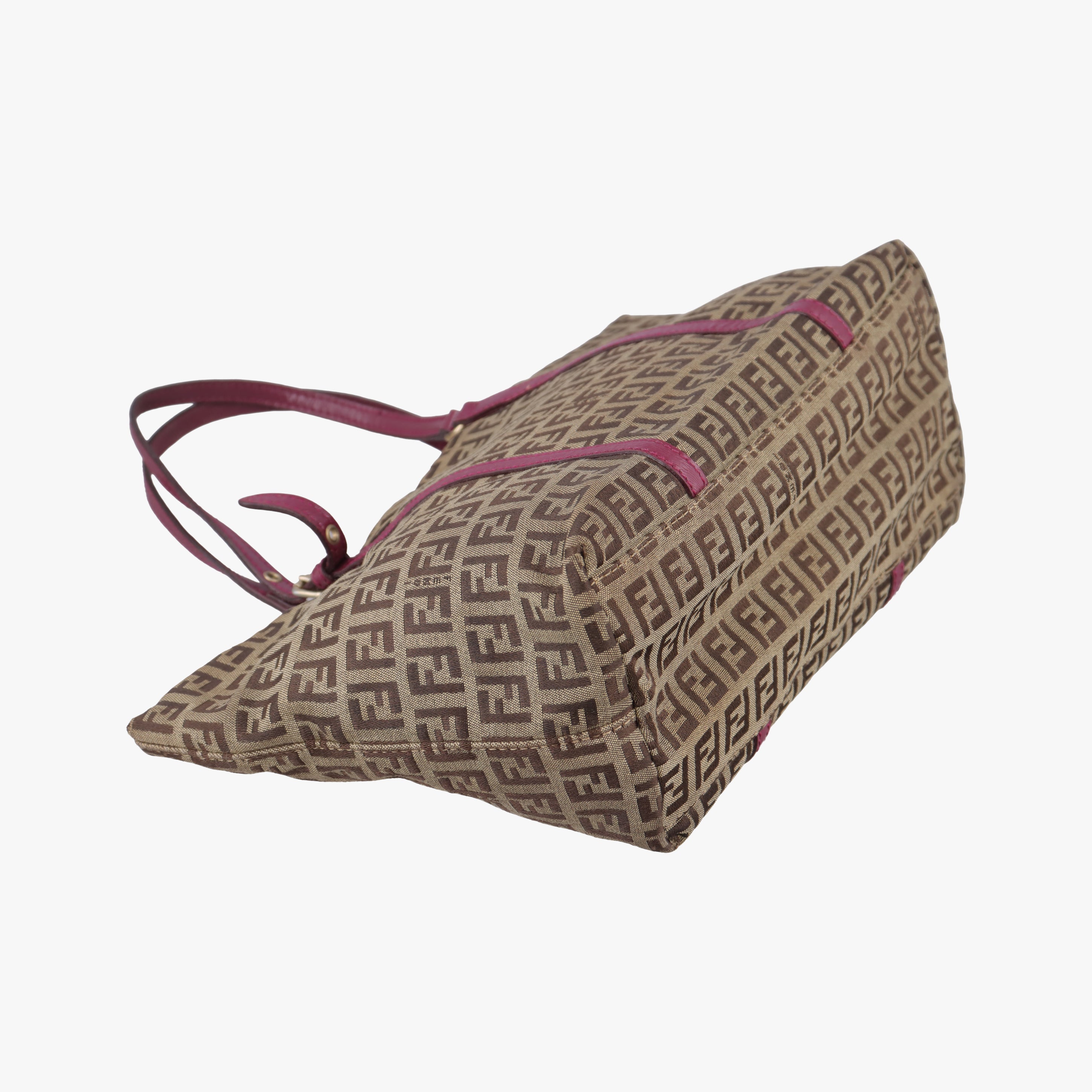 Pre-owned Fendi Zucchino pattern Brown×pink canvas 8BH215 handbag | stylenewstar