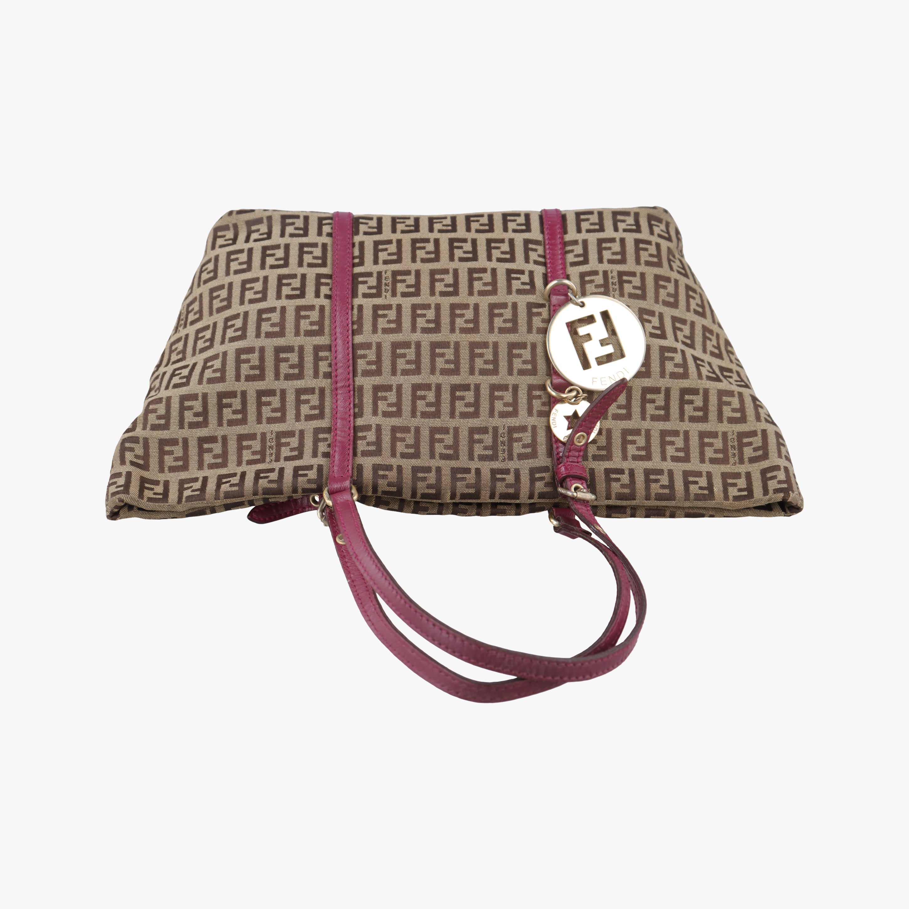 Pre-owned Fendi Zucchino pattern Brown×pink canvas 8BH215 handbag | stylenewstar