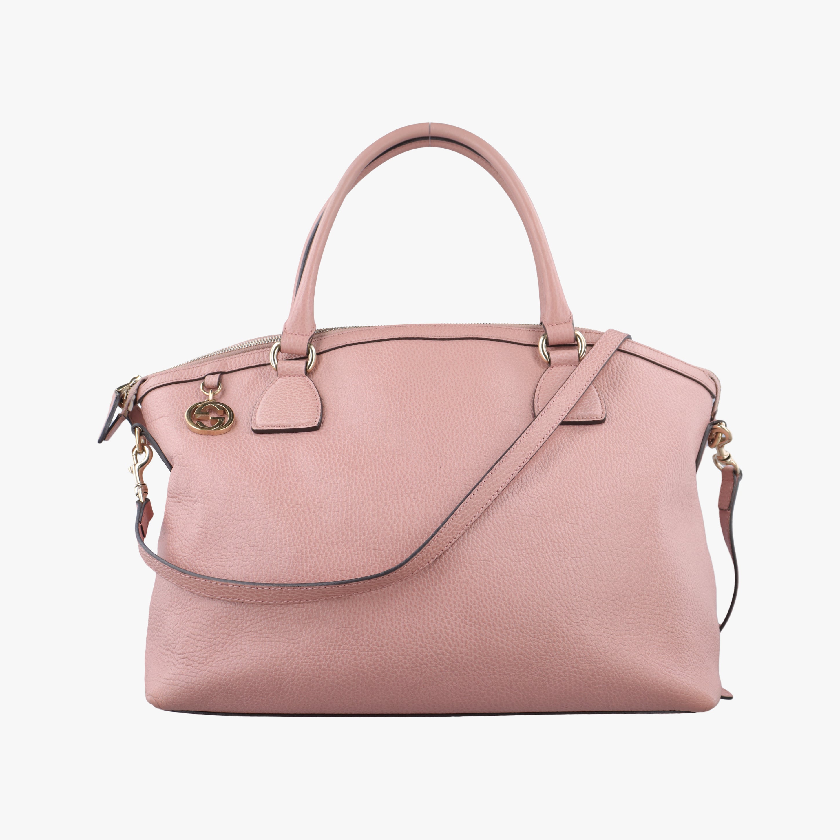 Pre-owned Gucci Dome Large GG Charm Pink Leather 449660 shoulderbag | stylenewstar