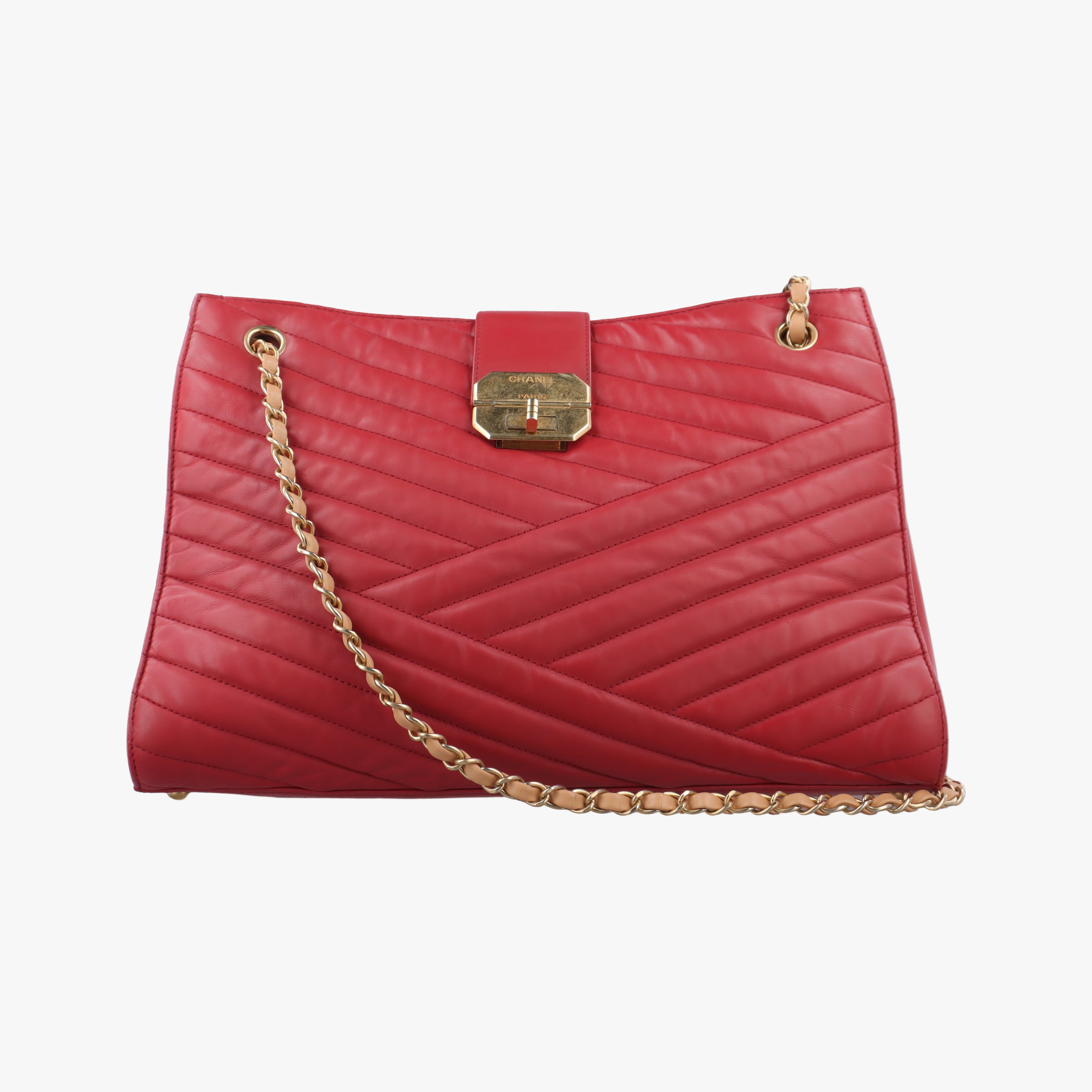 Pre-owned Chanel gabrielle Accordion Tote Red Leather A66841 shoulderbag | stylenewstar