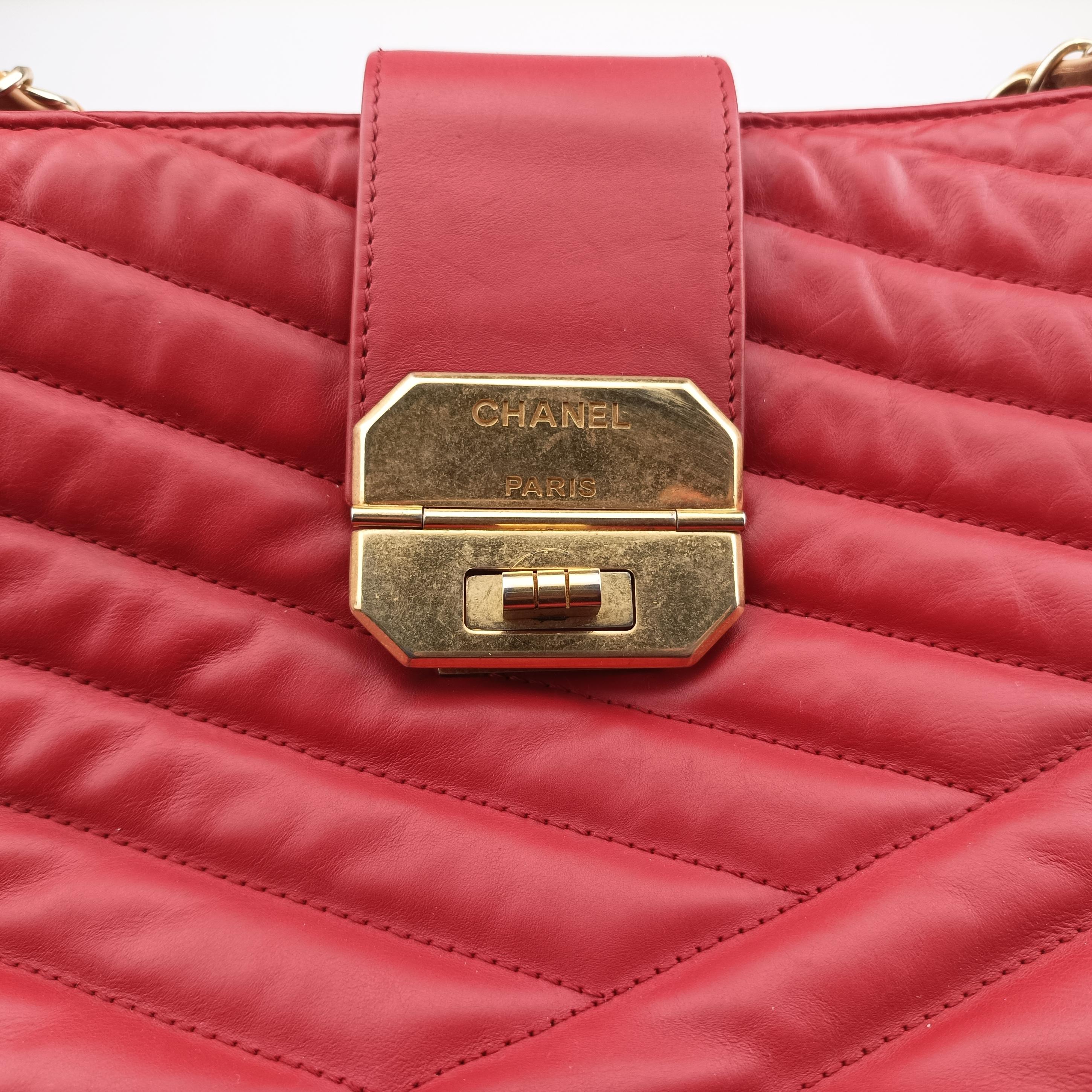 Pre-owned Chanel gabrielle Accordion Tote Red Leather A66841 shoulderbag | stylenewstar